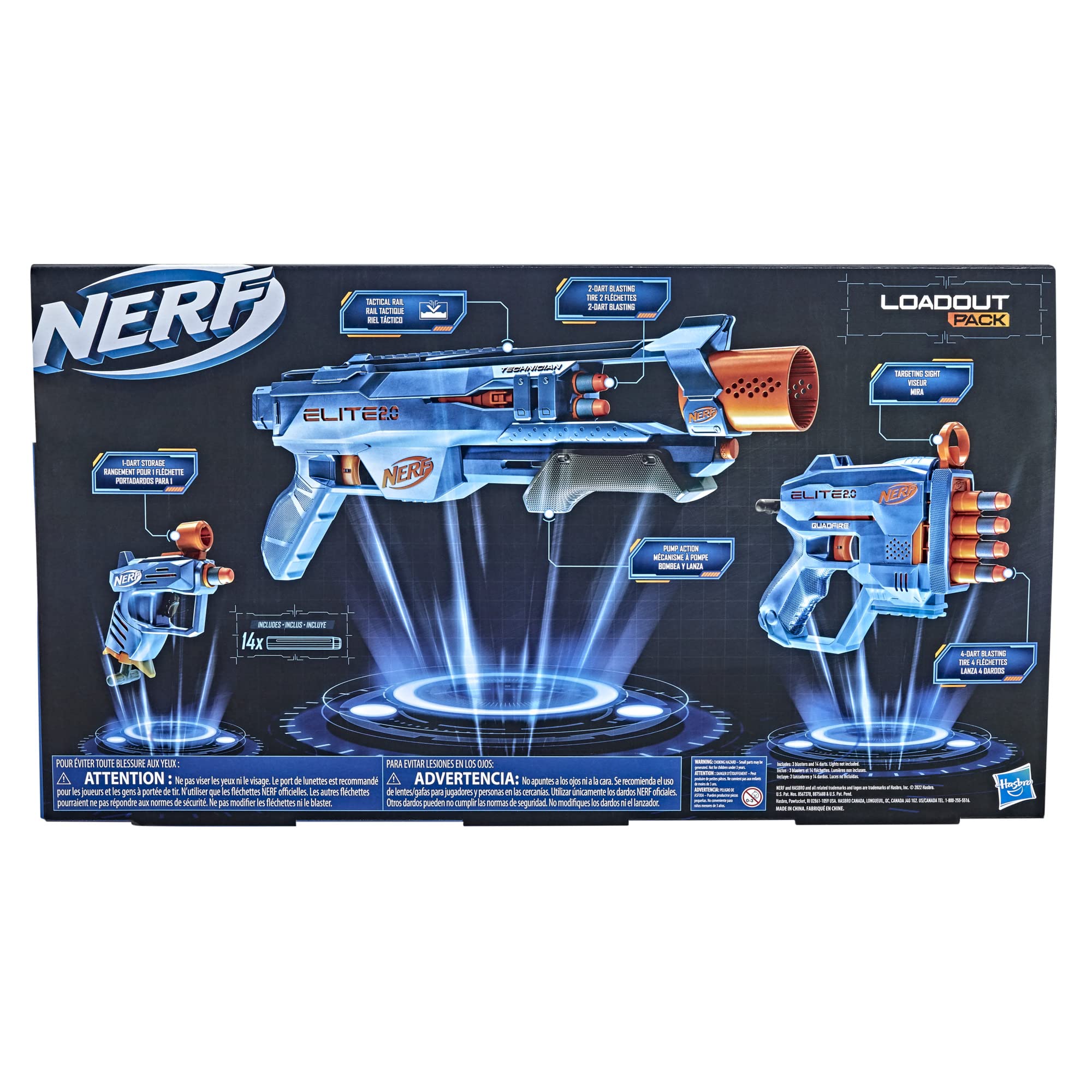 Nerf Elite 2.0 LoaoutPack 3Pack Technician DS-2, QuadFire QS-4 i Ace SD-1 + 14 Strzałek F4178