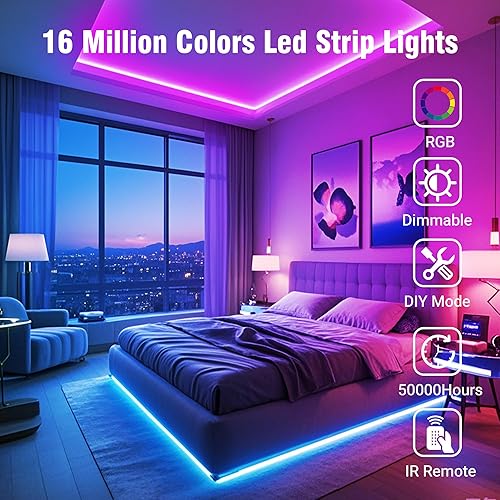 Miniatura 2 de VOLIVO Tira de luces LED de 200 pies, control por aplicación, tira de luz LED Bluetooth sincronizada con música, luces LED que cambian de color para