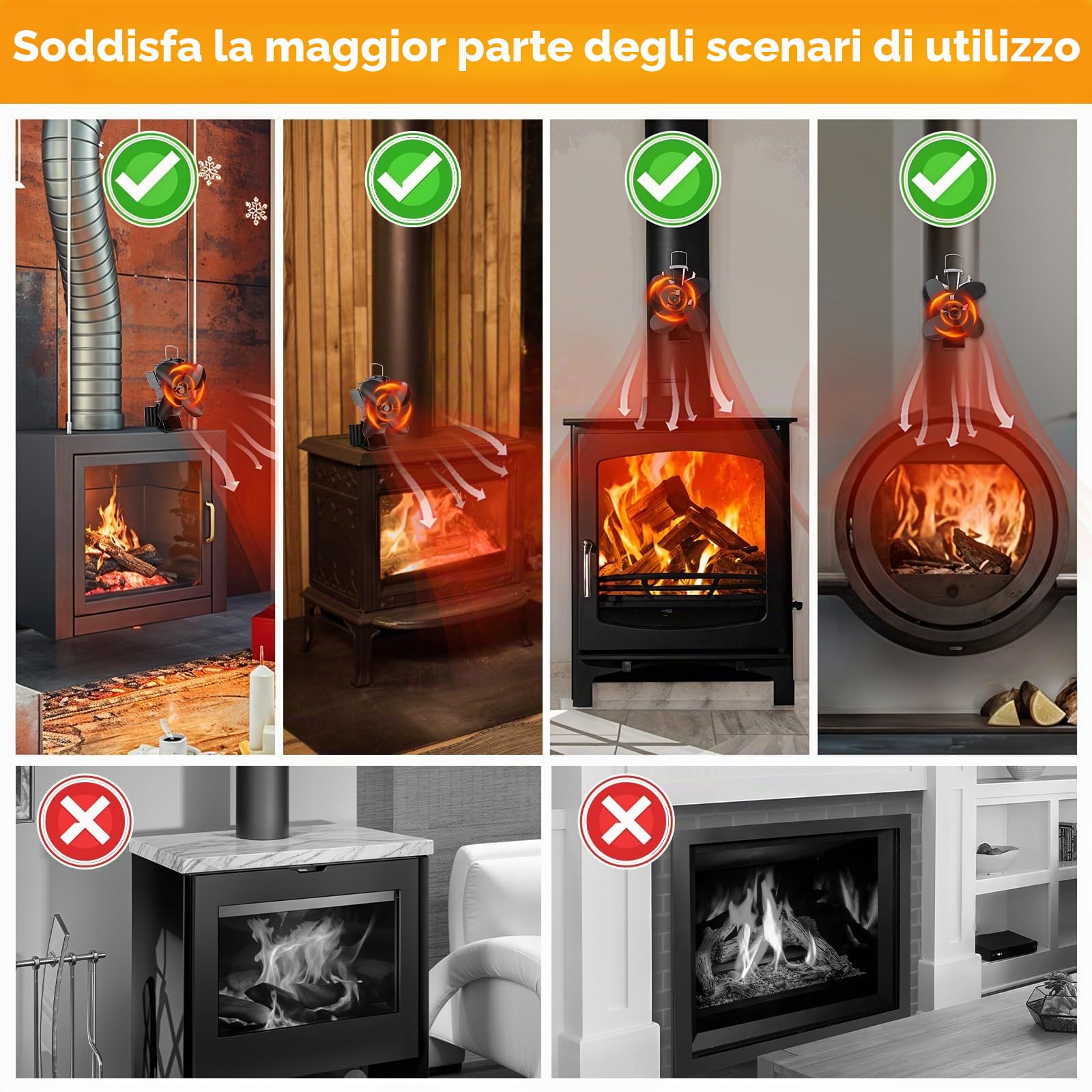 Ventilatore magnetico 3 in 1, migliorato ventilatore per stufa, senza corrente, silenzioso, con termometro e 2 anelli di ricambio, ventilatore per legna da ardere, focolare
