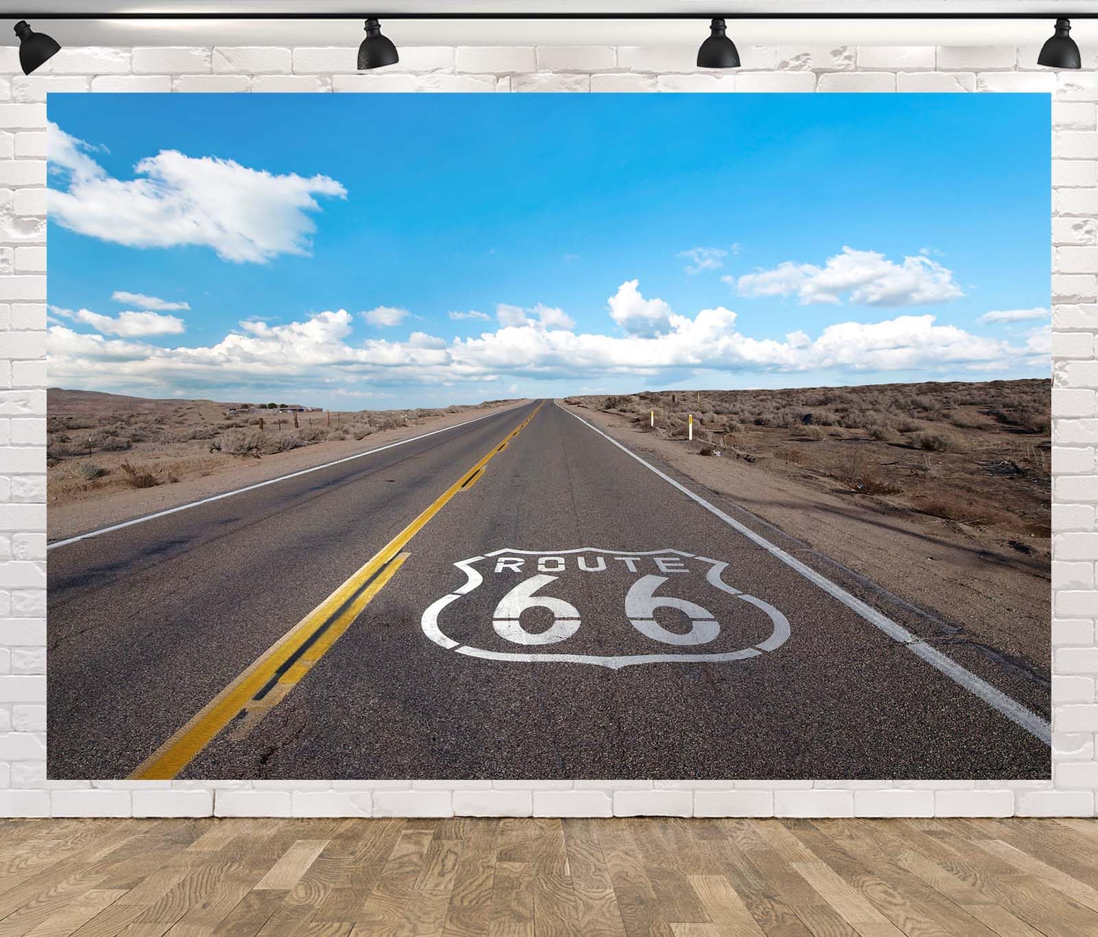 Loccor 5x3ft Fabric Route 66 Backdrop Wild West California's Mojave Desert Highway Route 66 Sign Background Highway Scenery Backdrops for Road Trip