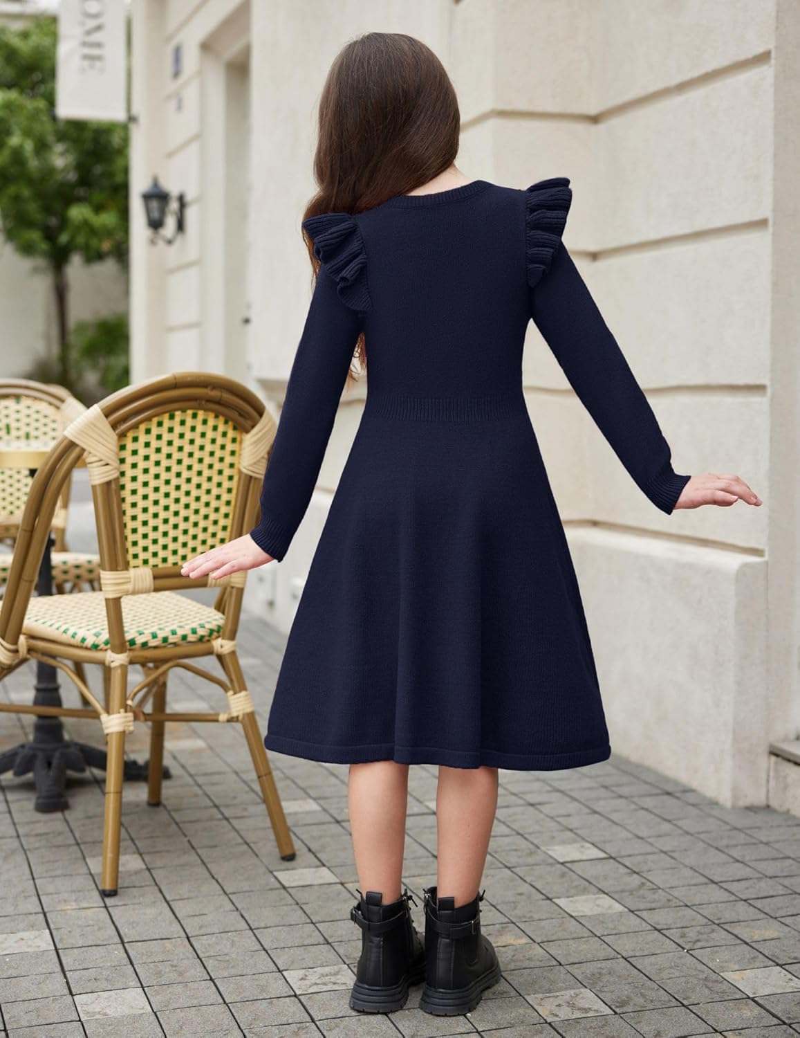 Arshiner Girls Sweater Dress Fall Winter Lantern Long Sleeve Cable Knit Pullover Midi Dresses - Image 6