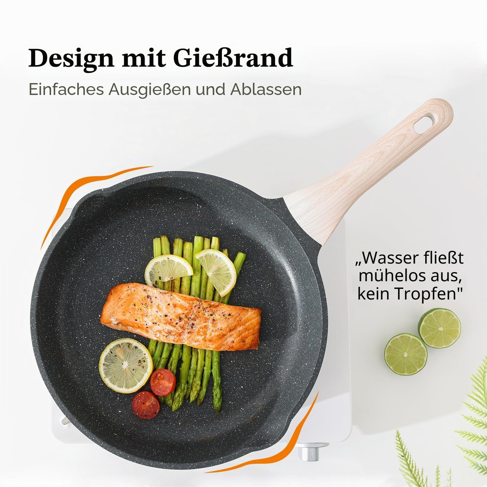 Kordisen 3-teiliges Bratpfannen-Set mit Deckel 20/24/28 cm, Granit Beschichtung Induktion Pfanne, Gesunde Stein Antihaft Kochgeschirr, PFOA Frei