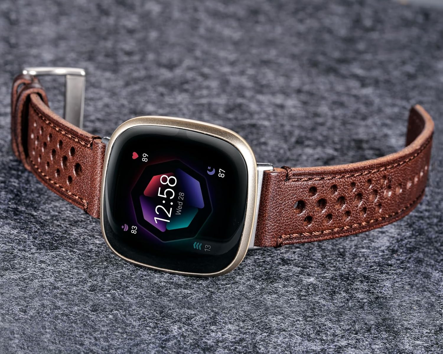 HEMSUT Genuine Perforated Leather Watch Band Compatible with Fitbit Versa 3 / Versa 4 / Sense/Sense 2 - Stainless Steel Buckles -Military Tactical Style Replacement Wristband