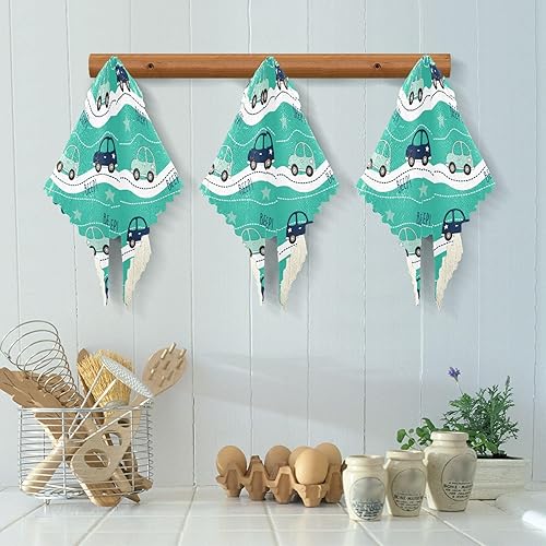 Miniatura 6 de linqin Cars Roads Set of 6 Absorbent Kitchen Towels and Dishcloths Sets Decor Quality Rags Reusable for Countertop Coffee
