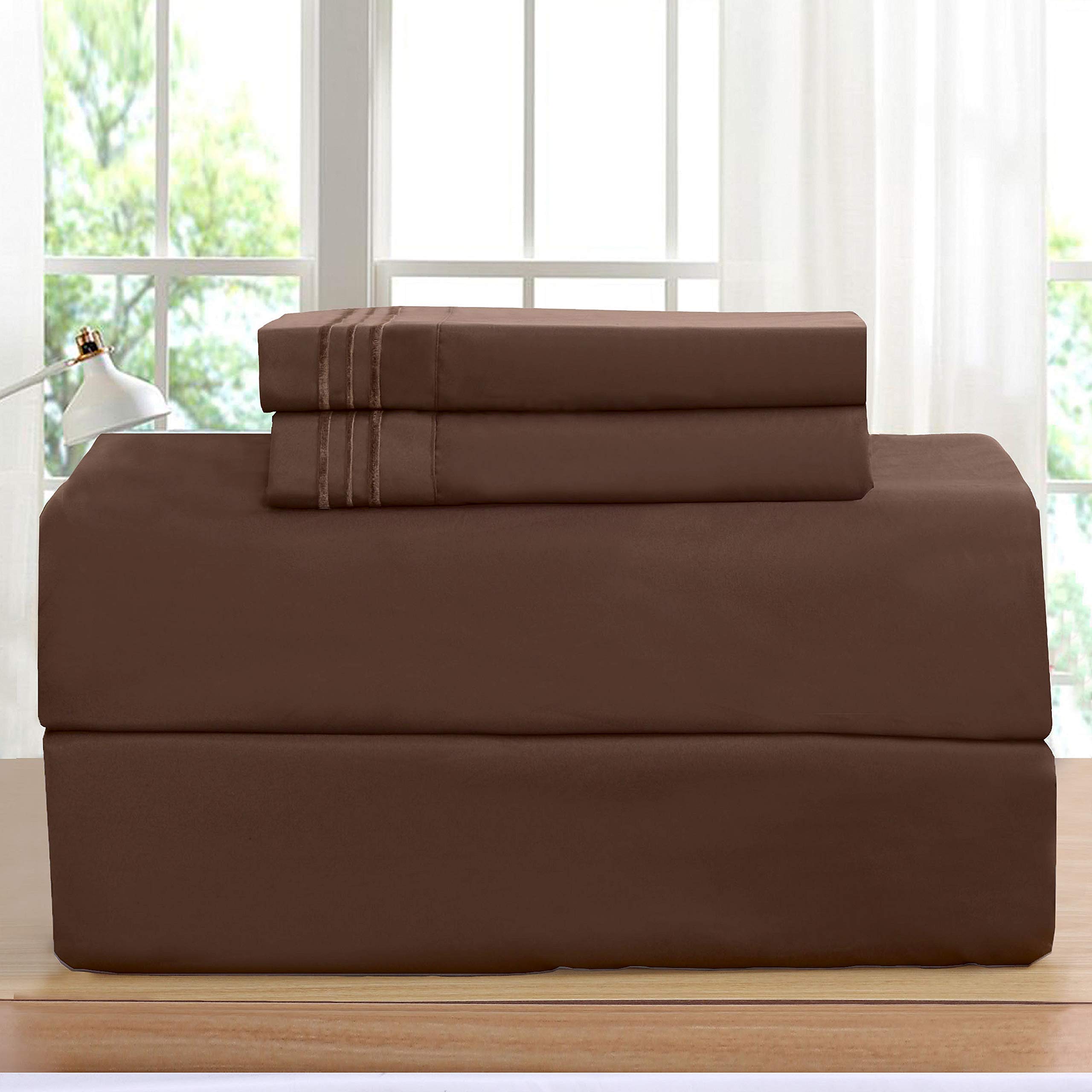 Luxurious Bed Sheets Set on Amazon! Elegant Comfort1500 Premier Wrinkle,Fade and Stain Resistant 4-Piece Bed Sheets, Deep Pocket, California King Chocolate