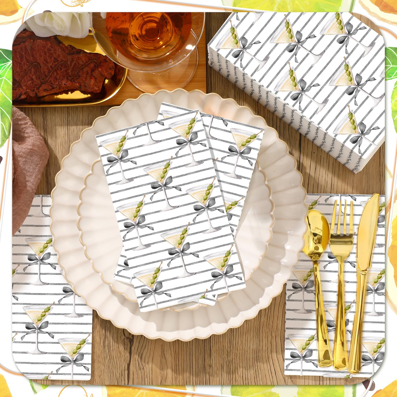 Janlaugh 100 Pcs A Tini Bit Older Guest Napkins for Martini Birthday Decorations Martini Birthday Cocktail Napkins 2 Layers Disposable Hand Towels for Bachelorette Party Bar Table Spring Decor(Black)