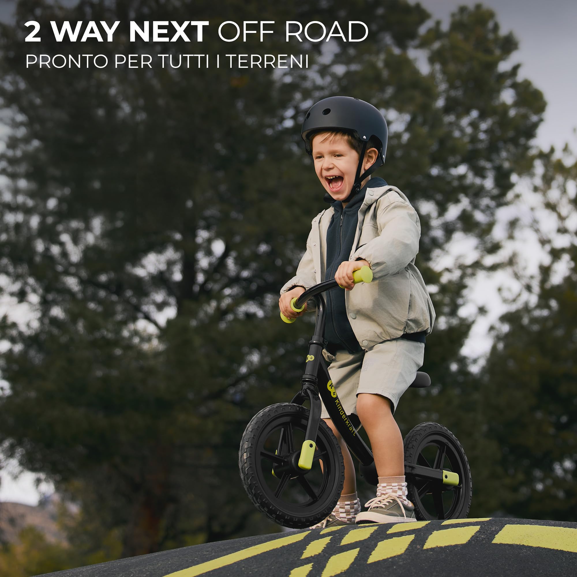 Kinderkraft 2WAY NEXT OFF ROAD Bicicletta fino a 35 kg, bicicletta per bambini, ruote da 12 pollici, sella e manubrio regolabili in altezza, facile da montare, impugnatura in gomma, menta