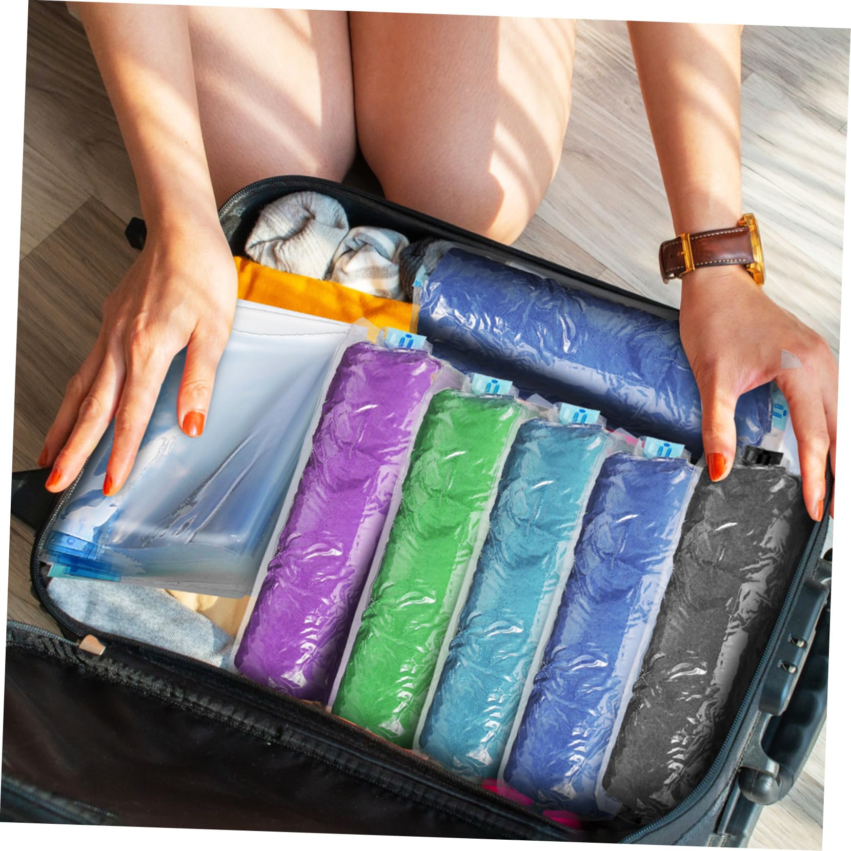 Bolsas De Compresión Al Vacío Para Viaje 35x50 y 40x50 Cm, Material Resistente Pa, Bolsas Enrollables Para Almacenamiento De Ropa, Hogar y Equipaje, Pack De 12 Unidades