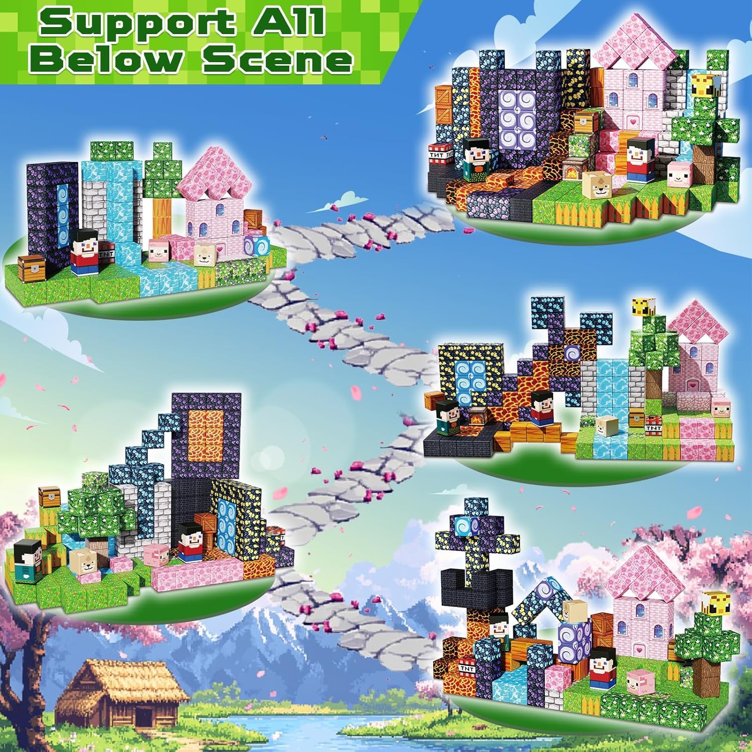 GraceDuck Costruzioni Magnetiche, 200 Pcs Blocchi Magnetici per Bambini - Costruire la Foresta Oscura e il Castello Rosa - Giocattoli Magnetici Montessori per Bambini dai 3 ai 9 Anni Regali di Pasqua