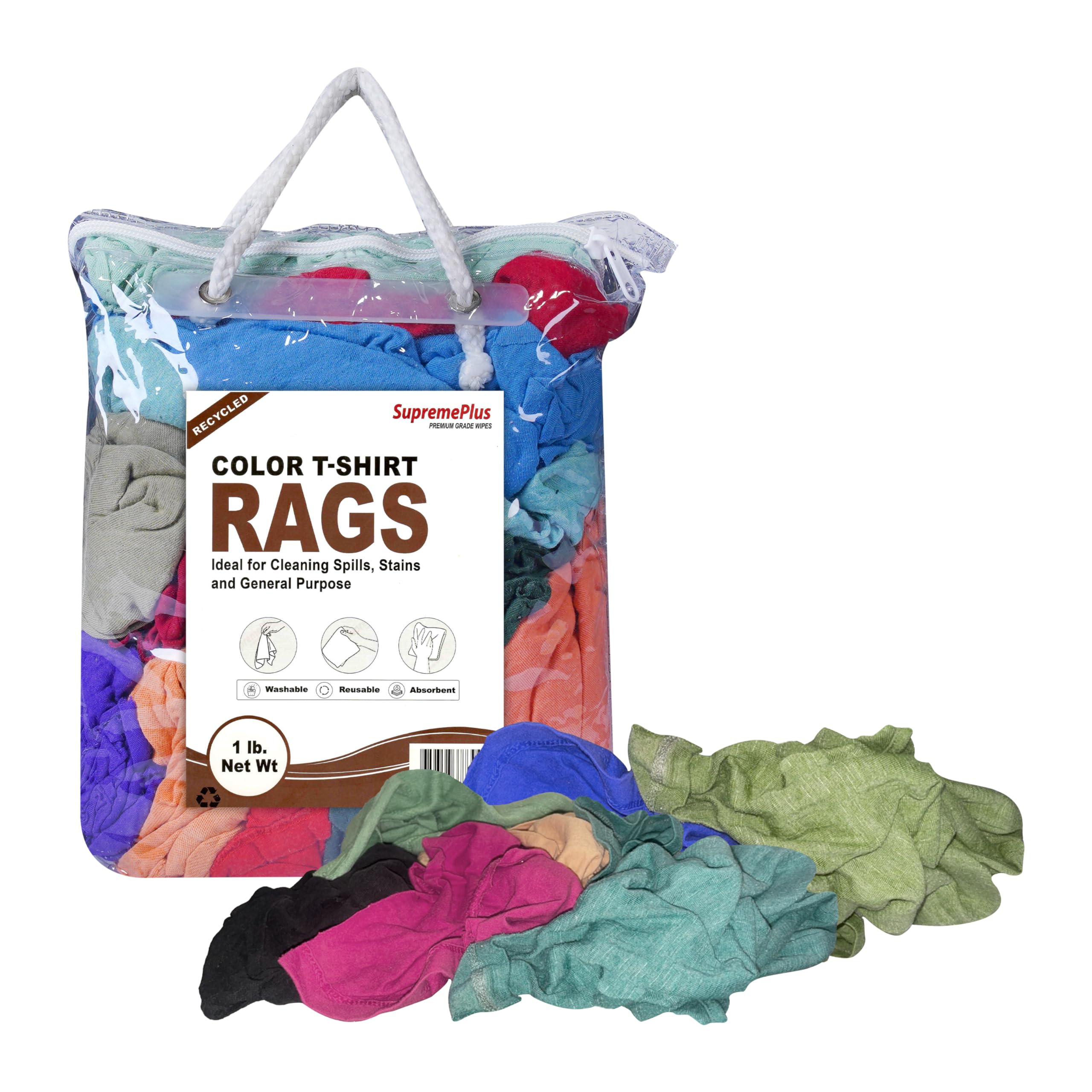 SupremePlus Color T-Shirt Rags (1 lb. Bag) – Shop Rags Bulk for Workshops, Mechanics, Painters, and Home Use, Multipurpose Cleaning Cloths
