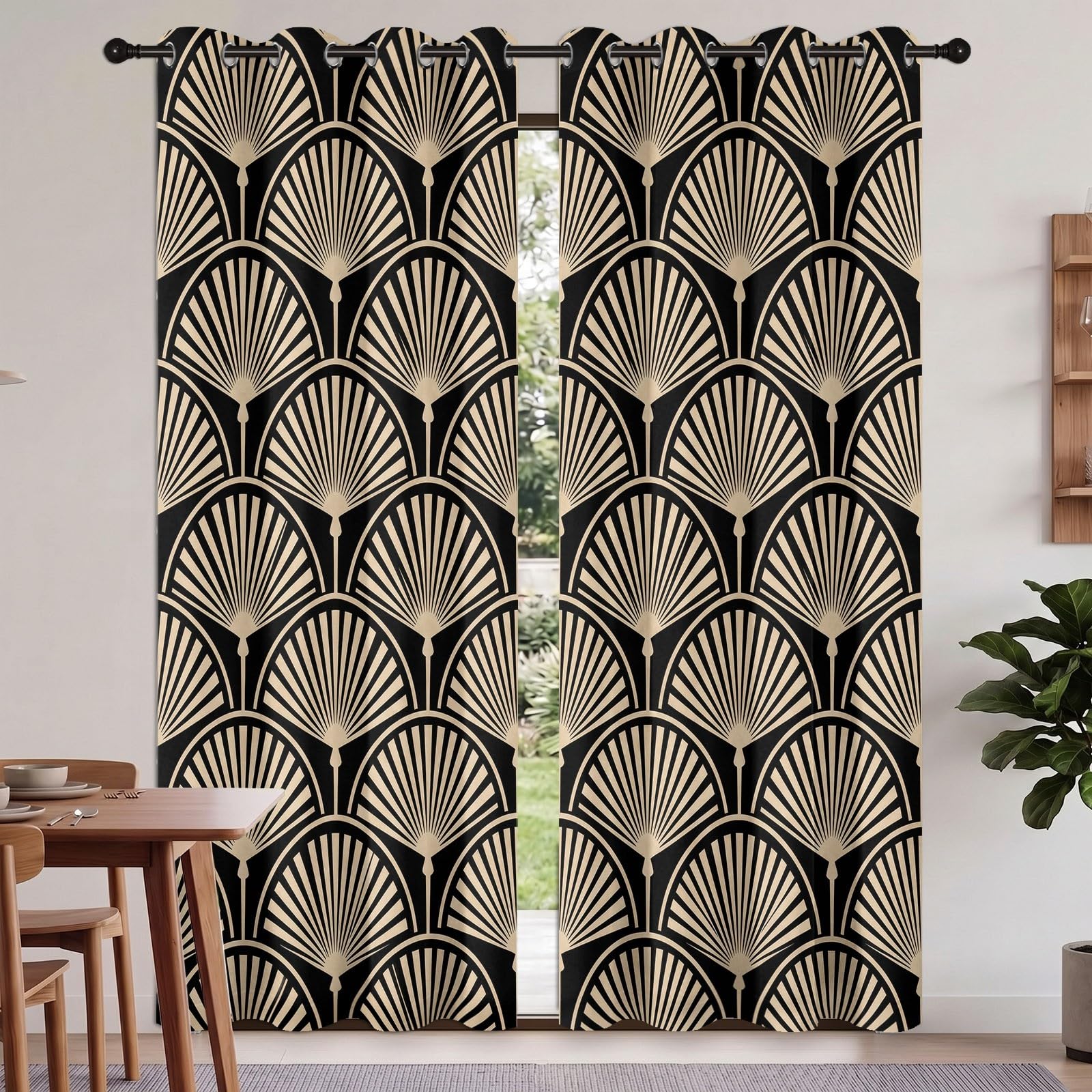 Generisch Vorhänge H 200 x B 70 cm, Minimalistisch Klassisch Vorhang Blickdicht Gardinen, Geometrie Fächer Linien Verdunklungsvorhänge mit Ösen Thermovorhang für Wohnzimmer Schlafzimmer 2er Set