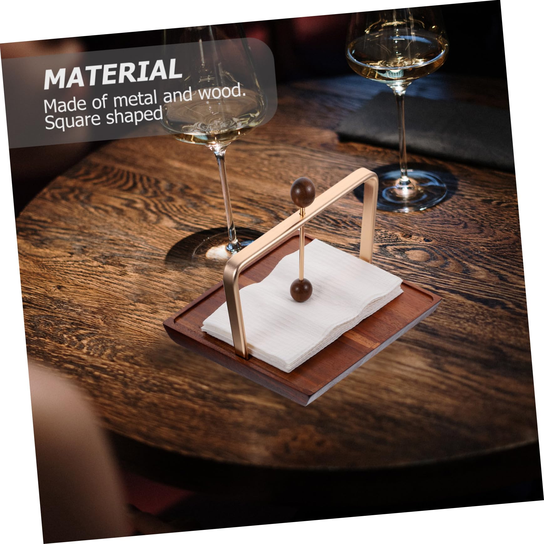 COLLBATH Servilletero de Madera y Metal Cuadrado, Porta Pañuelos para Mesa Mediana, Diseño Minimalista, Resistente y Versátil, Adecuado para Restaurantes, Cafeterías y Hogar, Soporte