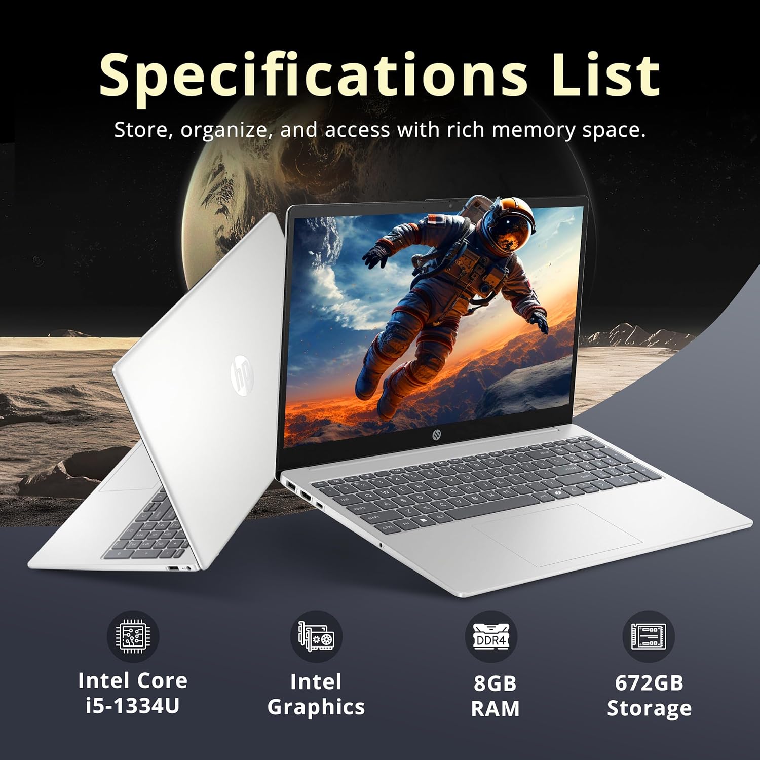 HP 15.6" FHD Touchscreen Laptop, Intel i5-1334U, 8GB DDR4 RAM, 672GB Storage (512GB SSD+160GB Docking Station Set), Intel Graphics, Copilot AI, Num Pad, Webcam, Wi-Fi 6, Win 11 Pro, Silver