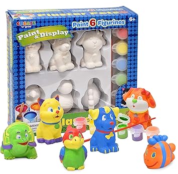 Number 1 in Gadgets Paint Your Own Pet Figurines, Decorate Your Own Painting Set, Includes 6 Pet Figurines, 6 Pots of Paint, Complete Plaster Craft Kit for Kids