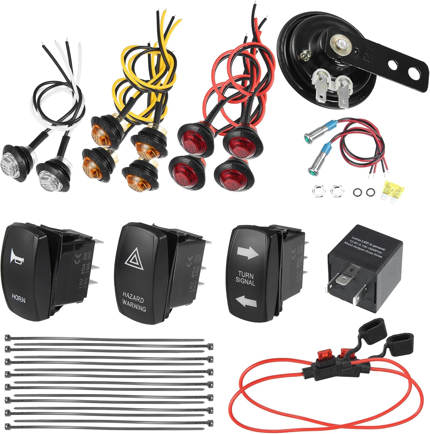 X AUTOHAUX 1 Set Universal Turn Signal Street Legal LED Light Kit with Horn Turn Signal Light Horn Switch Flasher Relay for Golf Cart Off-Road