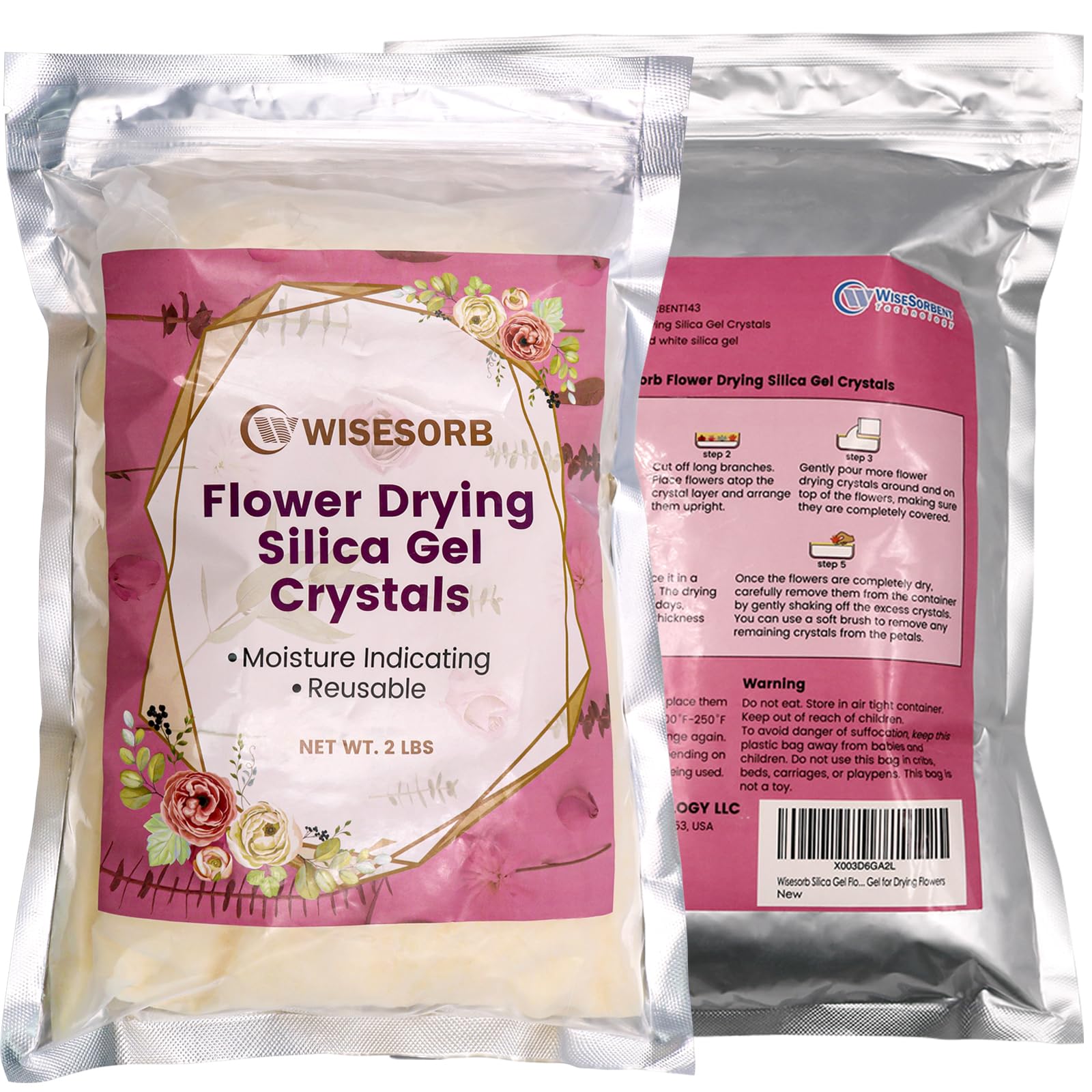 Wisesorb Gel di silice per fiori secchi 900 g - cristalli fini, riutilizzabili e con indicatore di colore - essiccazione rapida ed efficace