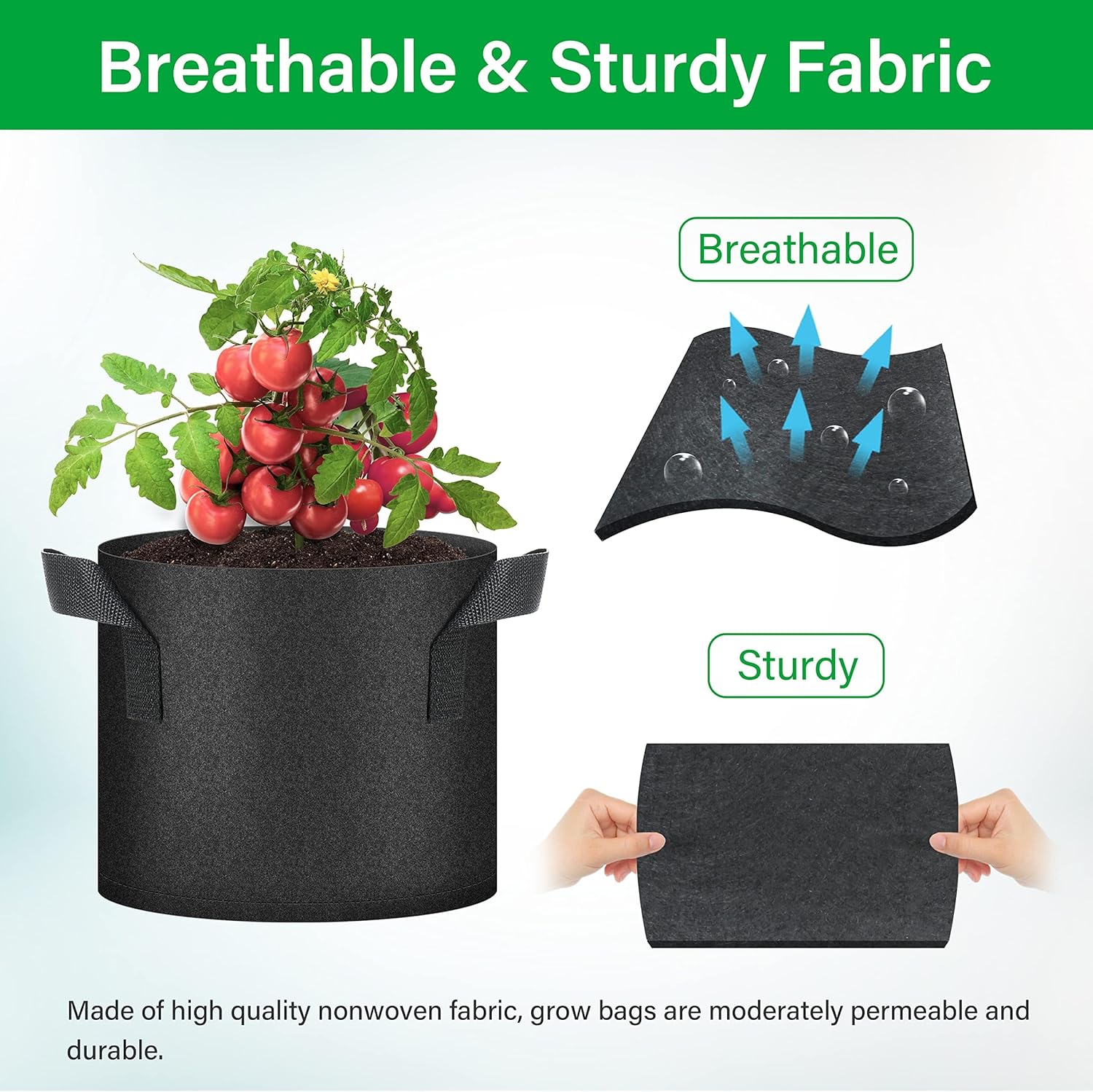 YSSOA 20-Pack 3 Gallon Grow Bags, Aeration Nonwoven Fabric Plant Pots with Handles, Heavy Duty Gardening Planter for Potato, Tomato, Vegetable and Fruits, Black