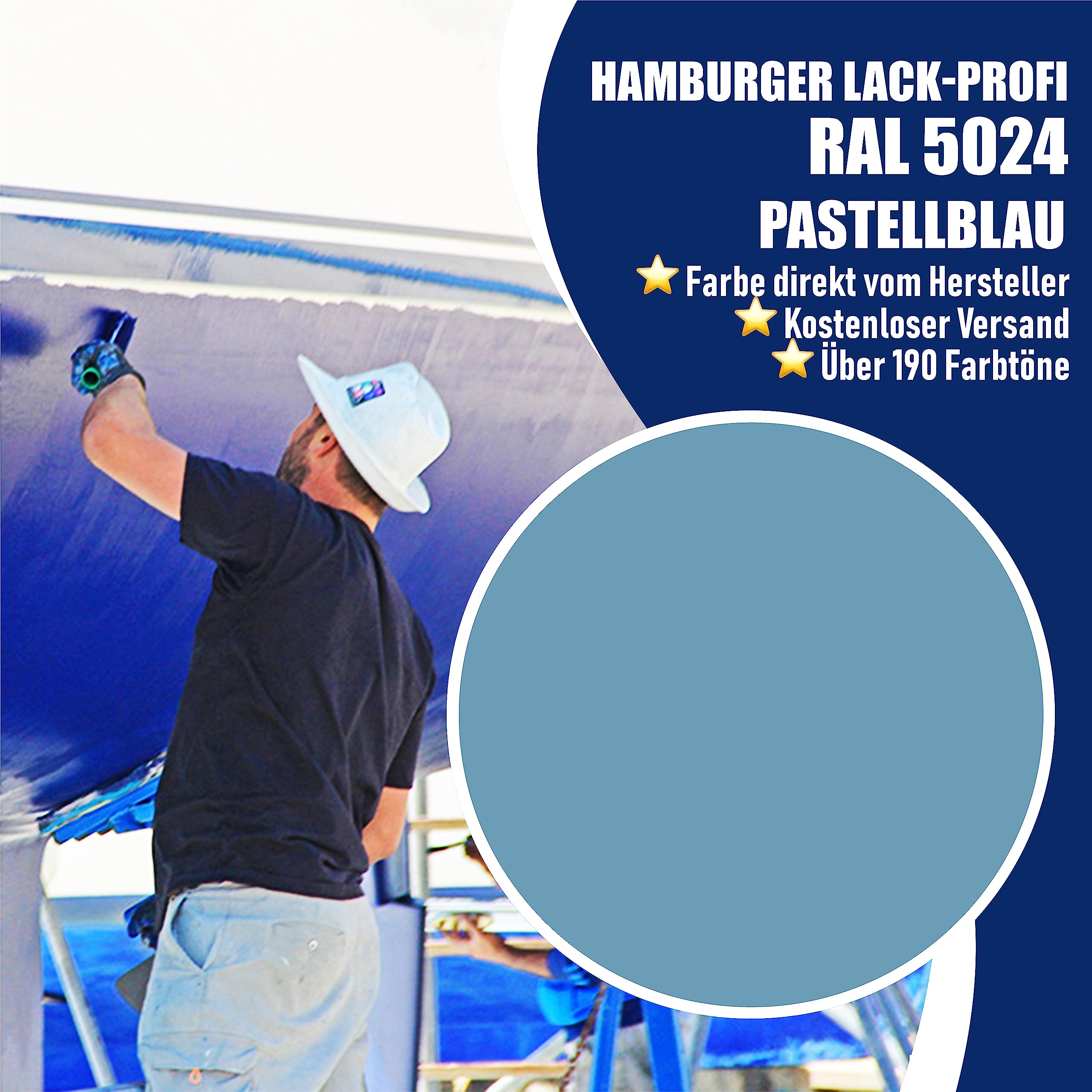 Hamburger Lack-Profi 2K Bootslack MATT Pastellblau RAL 5024 Blau für GFK/Kunststoff/Polyester Yachtlack Yachtfarbe Bootsfarbe