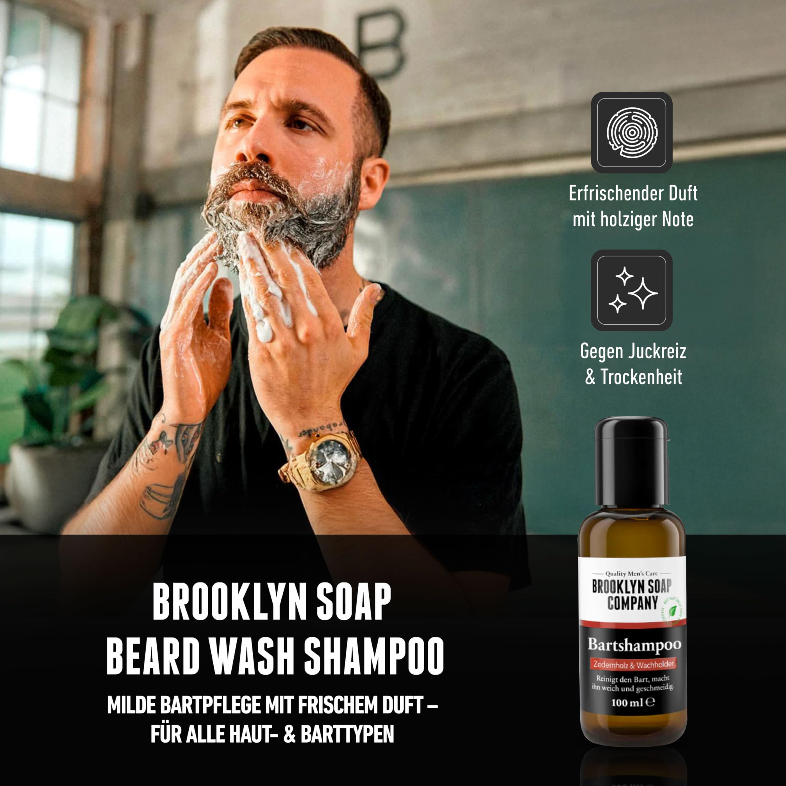 Brooklyn Soap Company Bartpflege Set für Männer - Mit Bartroller, Bartöl & Bartshampoo - Geschenk für Herren - Tägliche Pflege für Bart & Haut