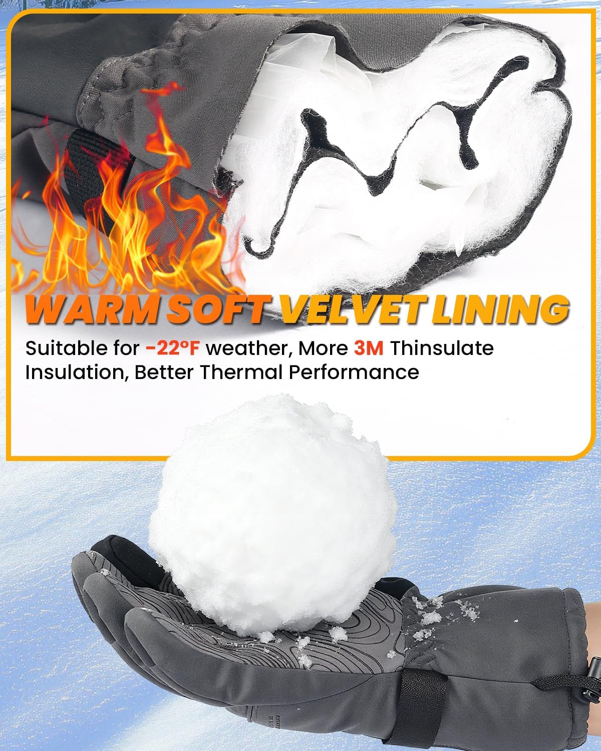 GXCROR Winter Gloves for Men & Women, Waterproof Touchscreen Ski Gloves with 3M Thinsulate -22°F Warmth, Windproof Cold Weather Gloves for Skiing, Cycling, Camping - Image 3