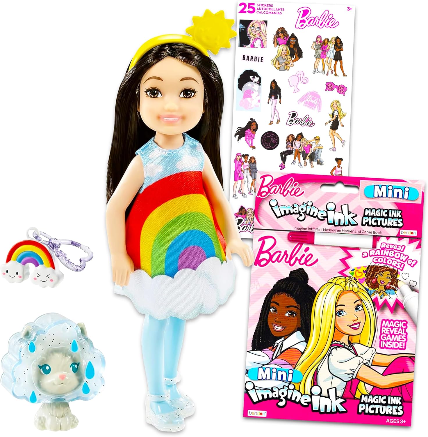 Barbie Chelsea Doll Playset for Girls - 3 Pc Bundle with Mini Chelsea Doll, Imagine Ink Mess Free Coloring Book, Stickers for Kids | Mini Barbie Doll Activity Set