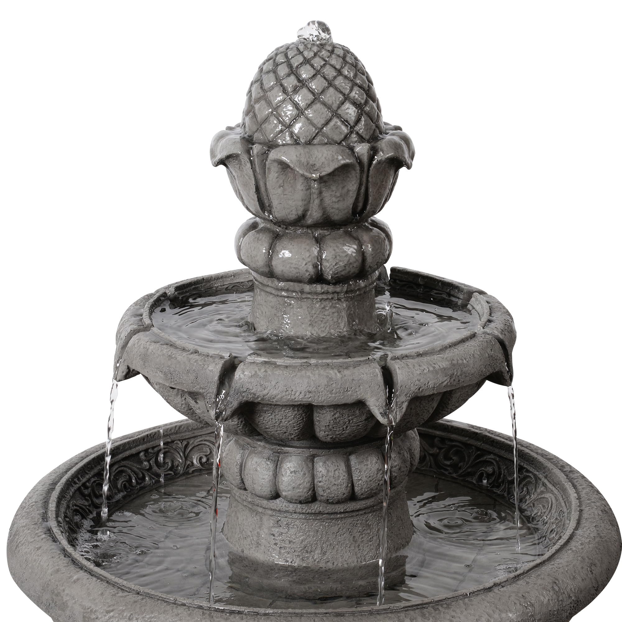 Teamson Home Fontaine Bain d’Oiseaux extérieure 99 cm à 2 Niveaux, Bassin Peu Profond, Finition Pierre Gris Clair, Flux Doux