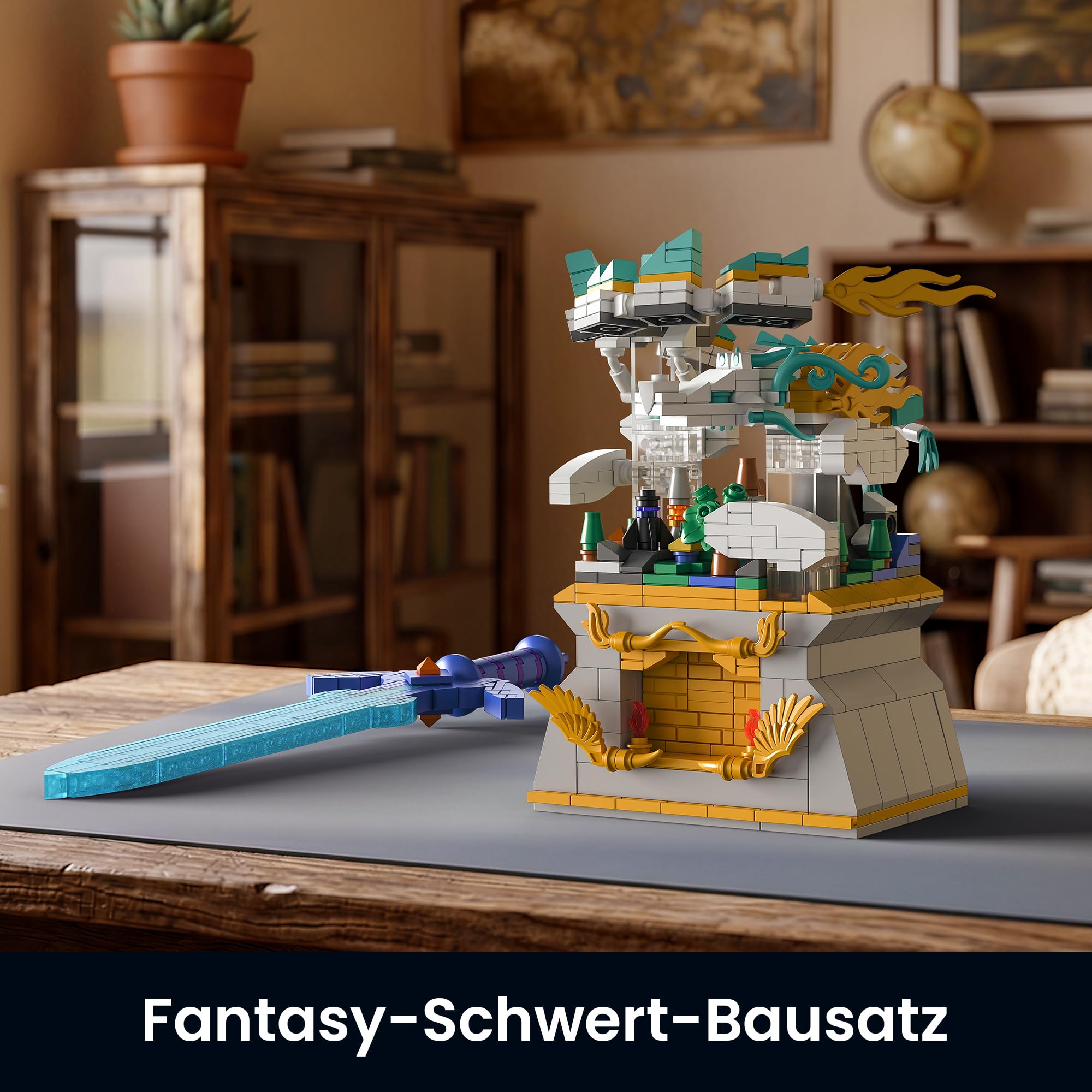 Sillbird Fantasy Schwert und Drache Baukasten für Jungen | leuchtender Klemmbausteine Display Modell, Geschenk zu Weihnachten und Geburtstag für Kinder ab 8 Jahren, 725 Teile