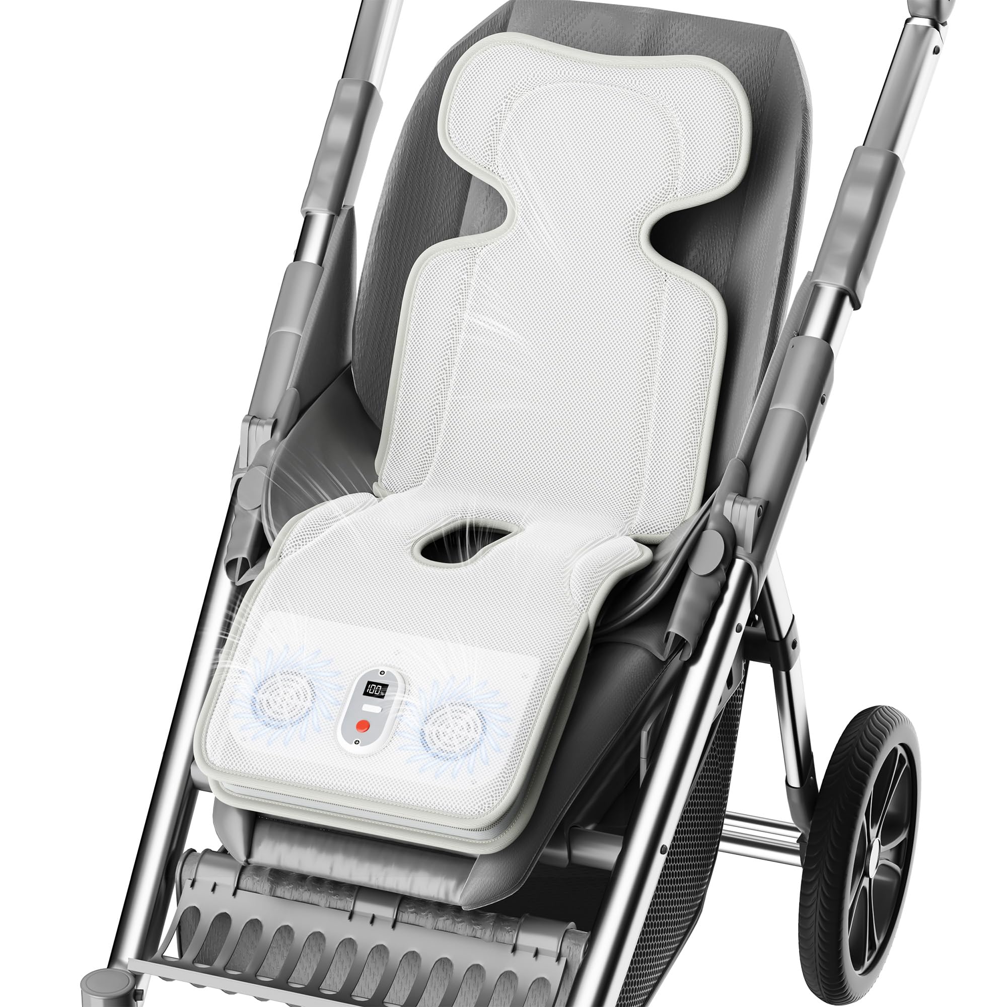 Wiederaufladbare Kühlkissen für Kinderwagen, 10.000 mAh, Doppelgebläse, 3 Geschwindigkeiten, atmungsaktiv