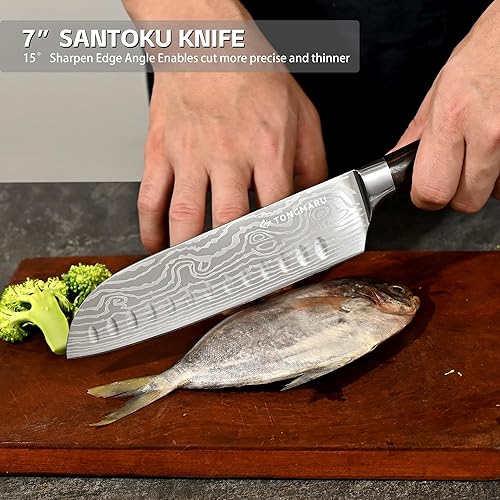 Miniatura 6 de Juego de cuchillos de chef de cocina profesional, Razor Sharp de acero alemán de alto carbono, 3 piezas, mango ergonómico de madera de Pakkawood