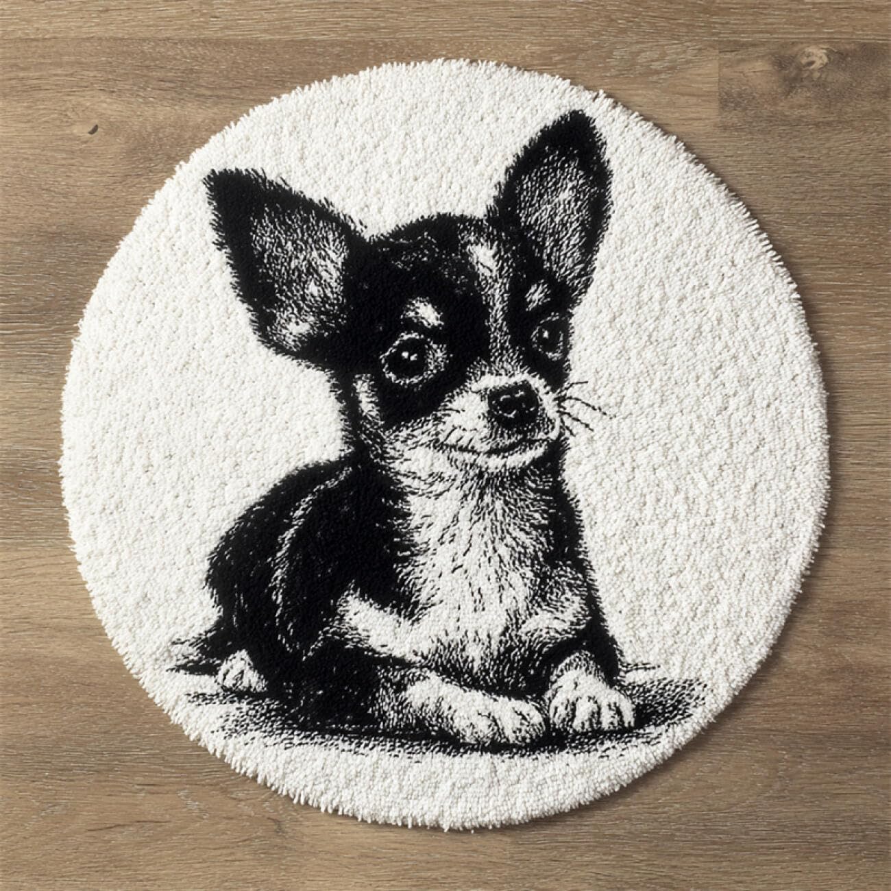 Kitquiver Dog Animal Latch Hook Kit Chihuahua Portrait DIY Crochet Kits Needlework Crafts for Home Decor，Latch Hook Kits for Beginners Adults 60x60cm