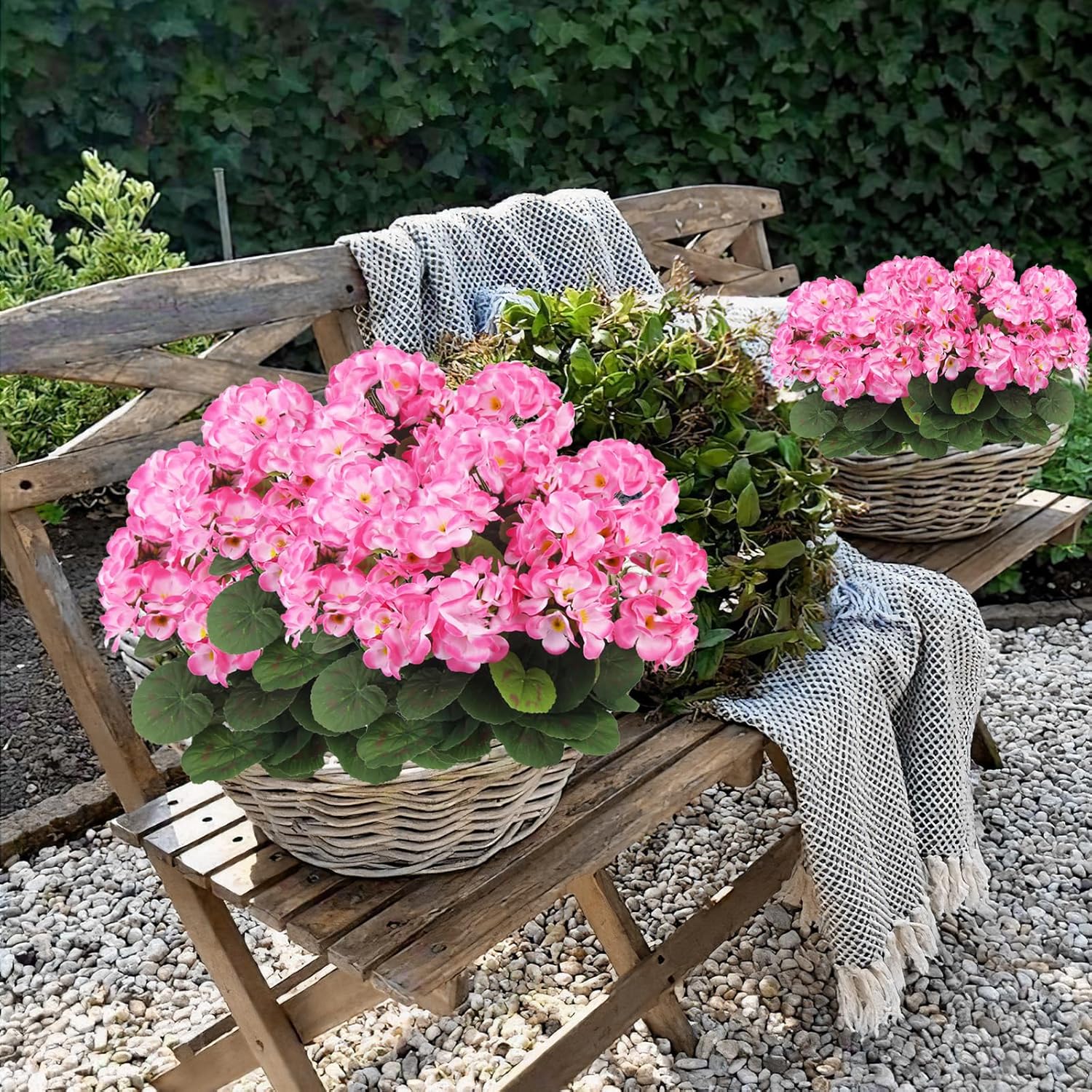 3 Pcs Artificial Geraniums Flowers Silk Geraniums for Outdoors UV Resistant Pink Artificial Geranium Bush Faux Flowers Plant for Planter Garden Home Decor Indoor Patio Vase Table Centerpiece - Image 3