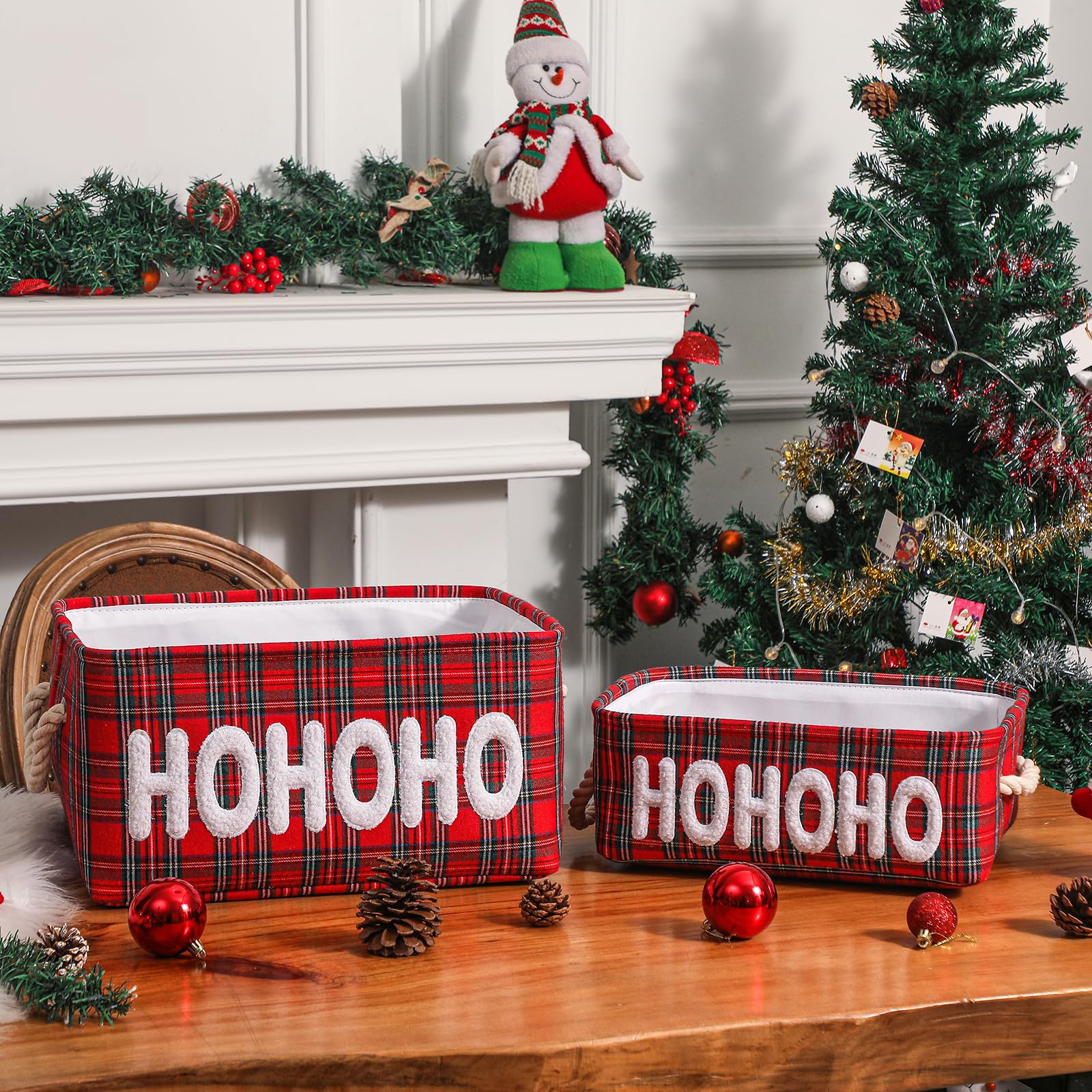Canastas de Navidad, caja de adornos de granja, contenedores de almacenamiento de lona, organizador de almacenamiento de vacaciones, cesta de Navidad para regalos, cestas de Navidad vacías para