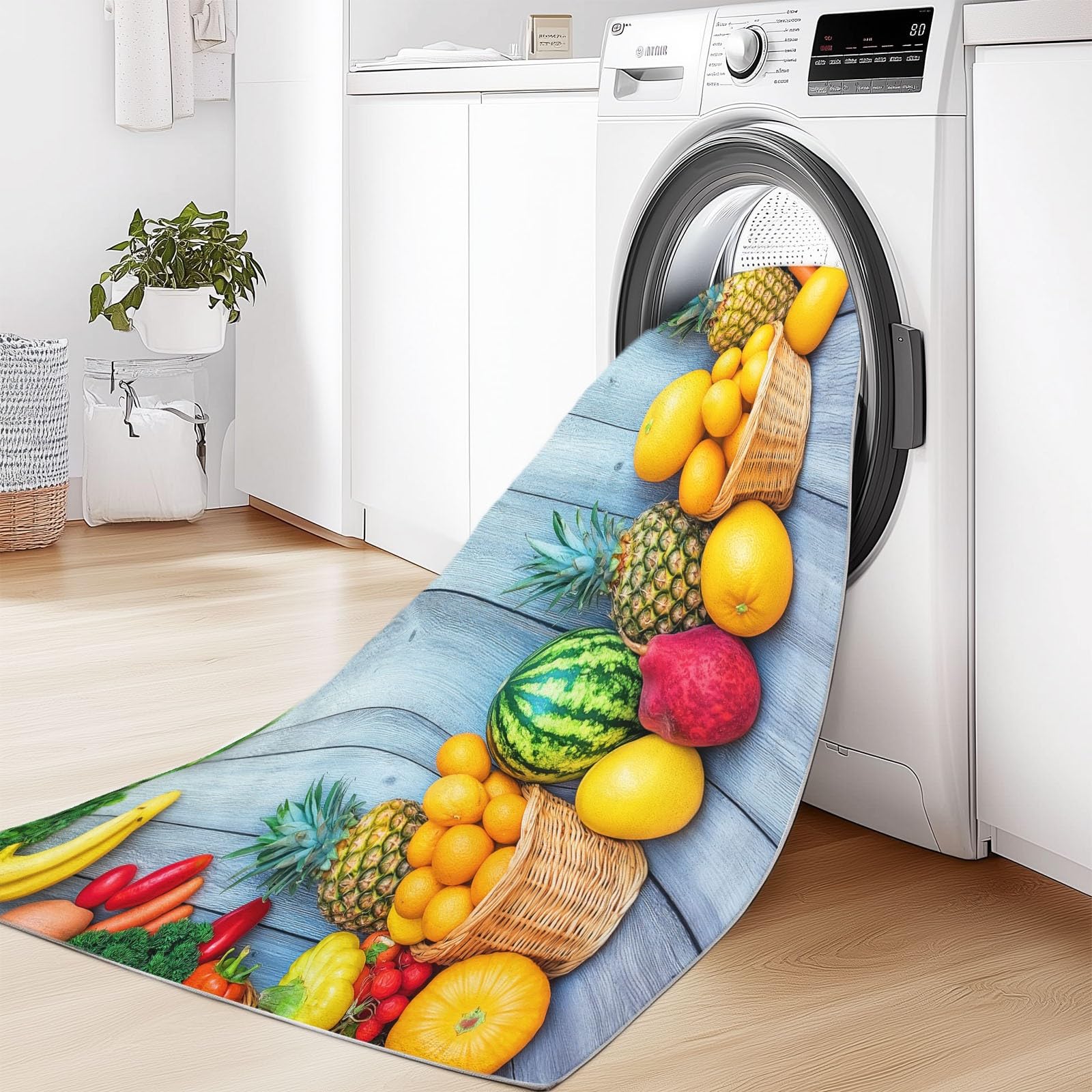 Générique Tapis de Salon Moderne Fruit légume- Grand Tapis Lavable Super Doux et Antidérapant, Moquette Poil Ras Chambre, pour Manger, l'entrée et la Cuisine, 80 cm x 150 cm, Multicolore