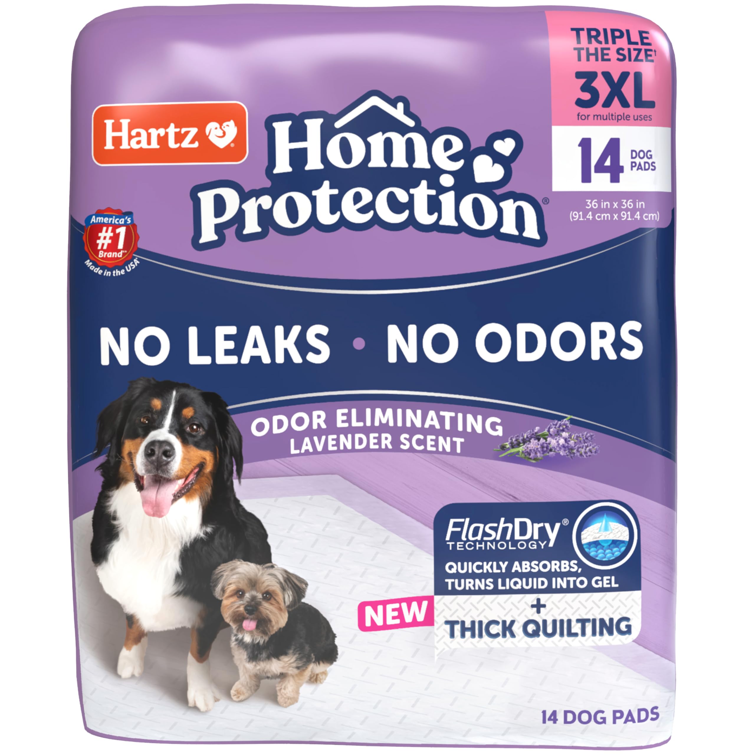 Hartz Home Protection Super Absorbent Odor Eliminating Lavender Scented No Leak Dog Pads, 3XL 14 Count