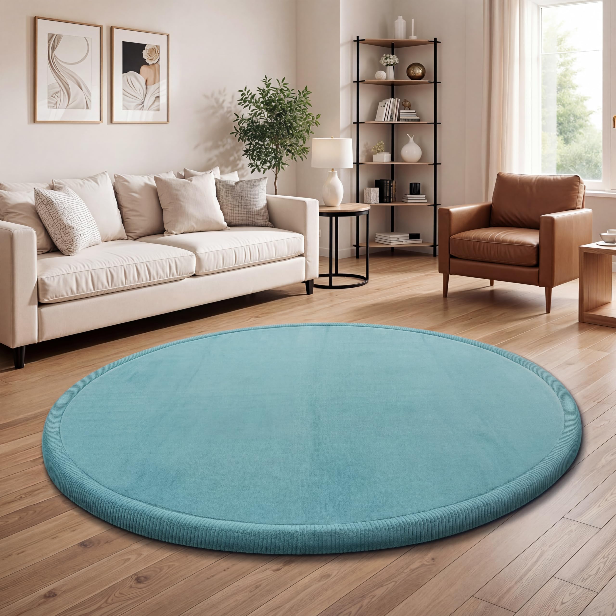 Paco Home Teppich Kinderzimmer Kinderteppich Baby Spielteppich Krabbeldecke Krabbelmatte Weich rutschfest Jungen Mädchen Deko, Grösse:80 cm Rund, Farbe:Blau