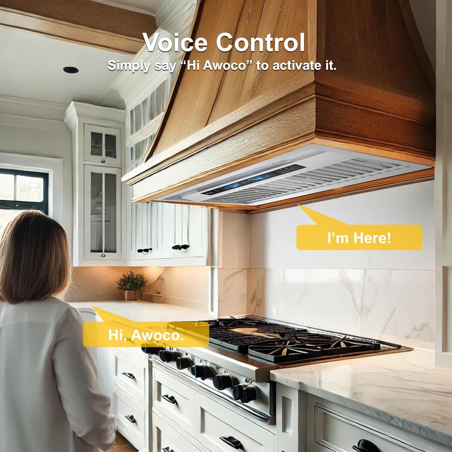 Awoco Range Hood Insert 30 Inch with 8” Blower, Built-in Kitchen Hood with 1000 CFM, Voice/Gesture/Touch Control, Stainless Steel Stove Hood with 4 Speeds