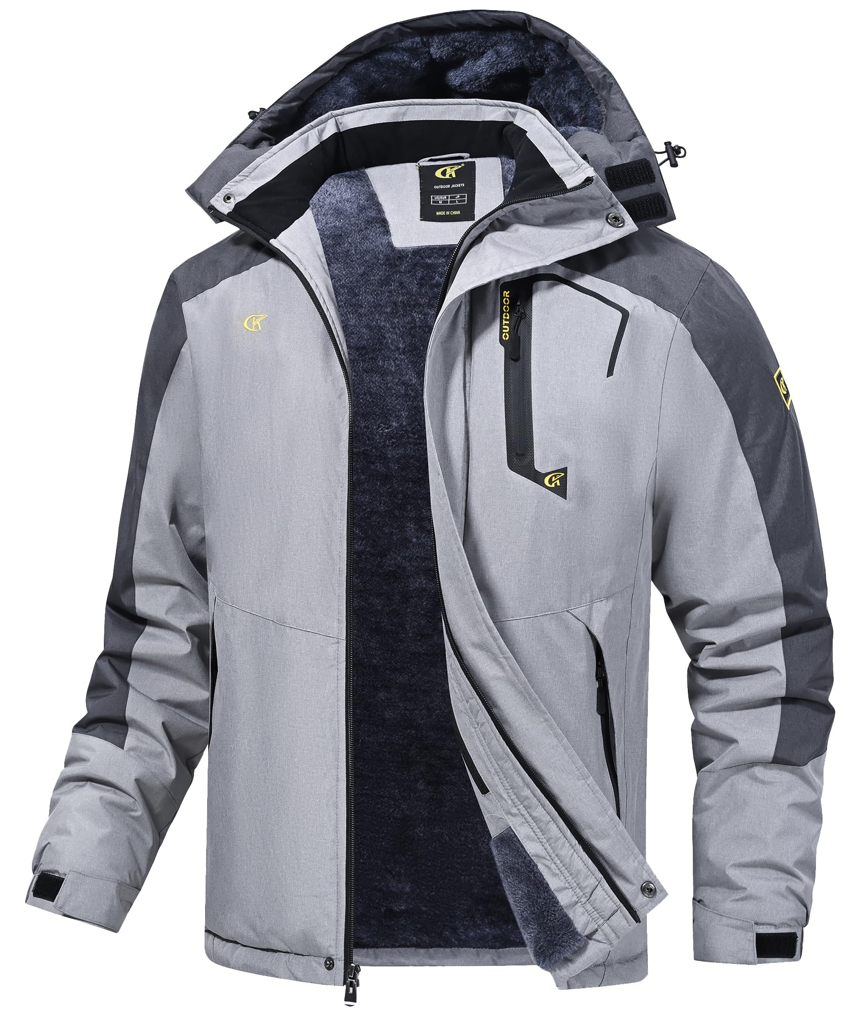 Tyhengta Herrenjacke Winter Fleece Skijacke Wasserdicht Outdoor Wanderjacke Winddicht Gefüttert Kapuze