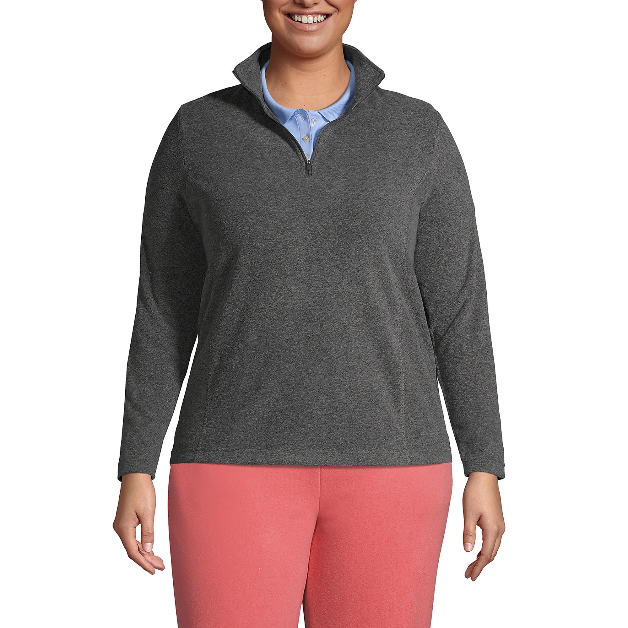 Lands' End Women's Thermacheck 100 Fleece Quarter Zip Coat Pullover Top