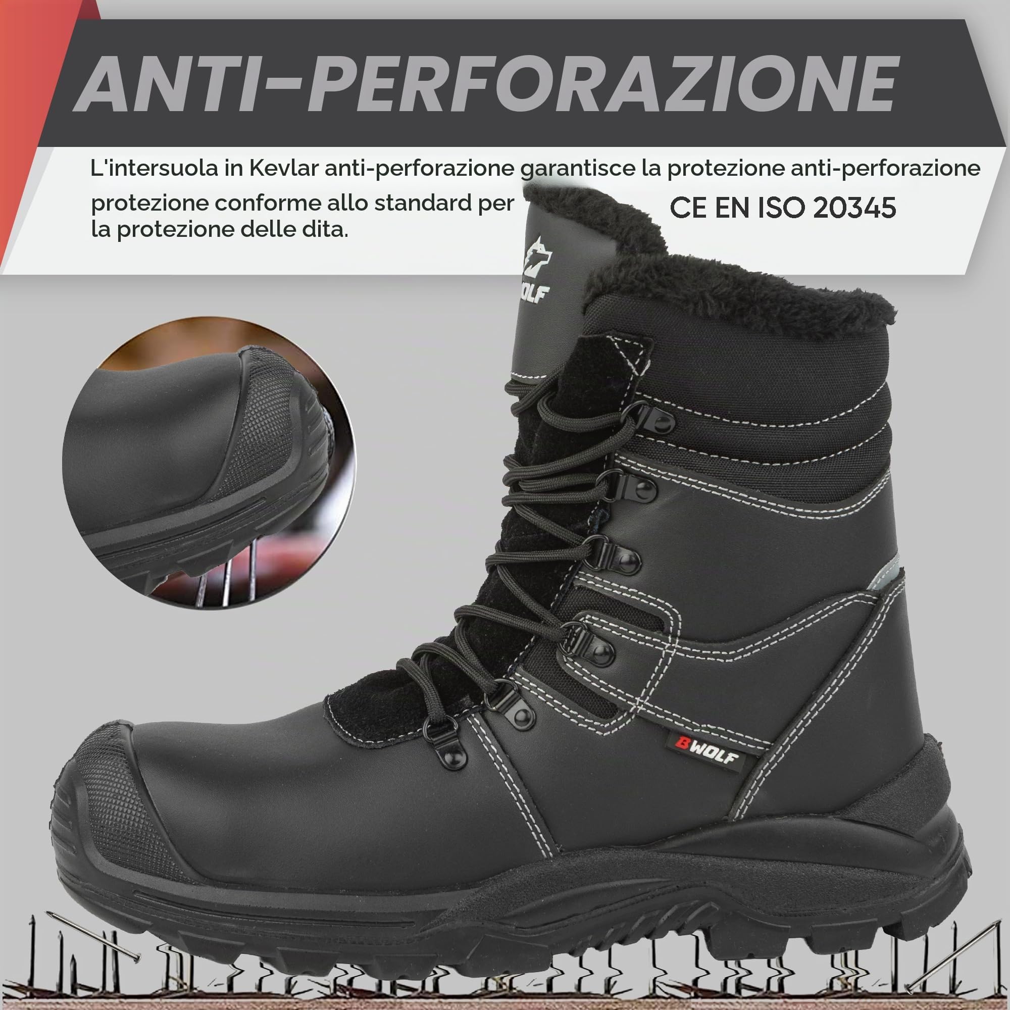 BWOLF GRIZZLY S3 - Scarpe da lavoro invernali da uomo S3, resistenti all'acqua e all'olio, antiscivolo, con tecnologia Re-Flect e suola ergonomica