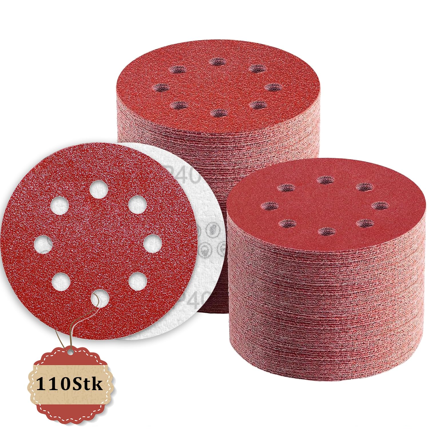 Schleifpapier 125mm Klett 40 Körnung, 8 Loch Schleifscheiben 125mm Rund Klett für Exzenterschleifer by TWSTYFAL (80 Stück)