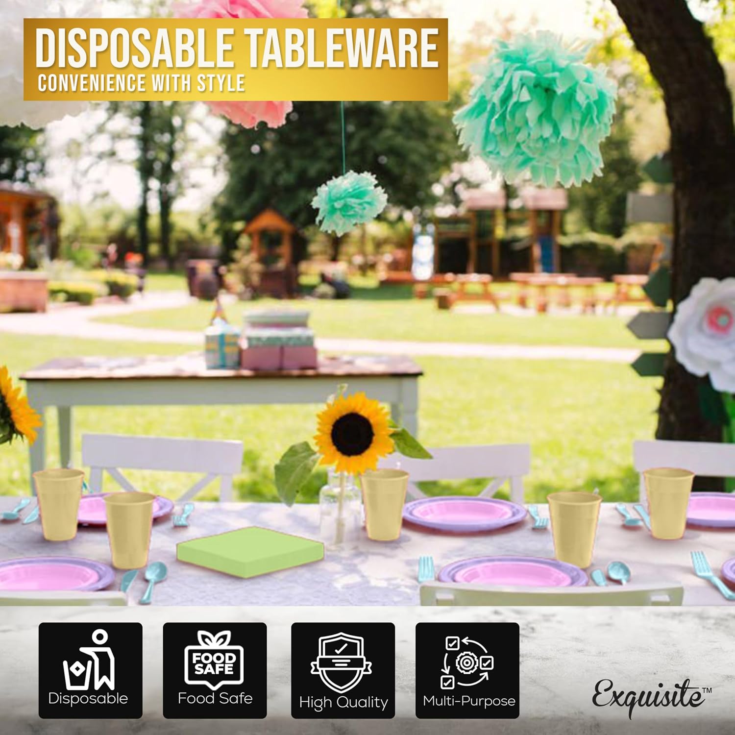 Exquisite Party Solids 350 Pieces Easter Plates For Party, Easter Disposable Plates Set, 50 Of Each 9" Dinner Plate Set, 7" Dessert Plate, Cups, Napkins & Cutlery Plastic Dinnerware Set image 5