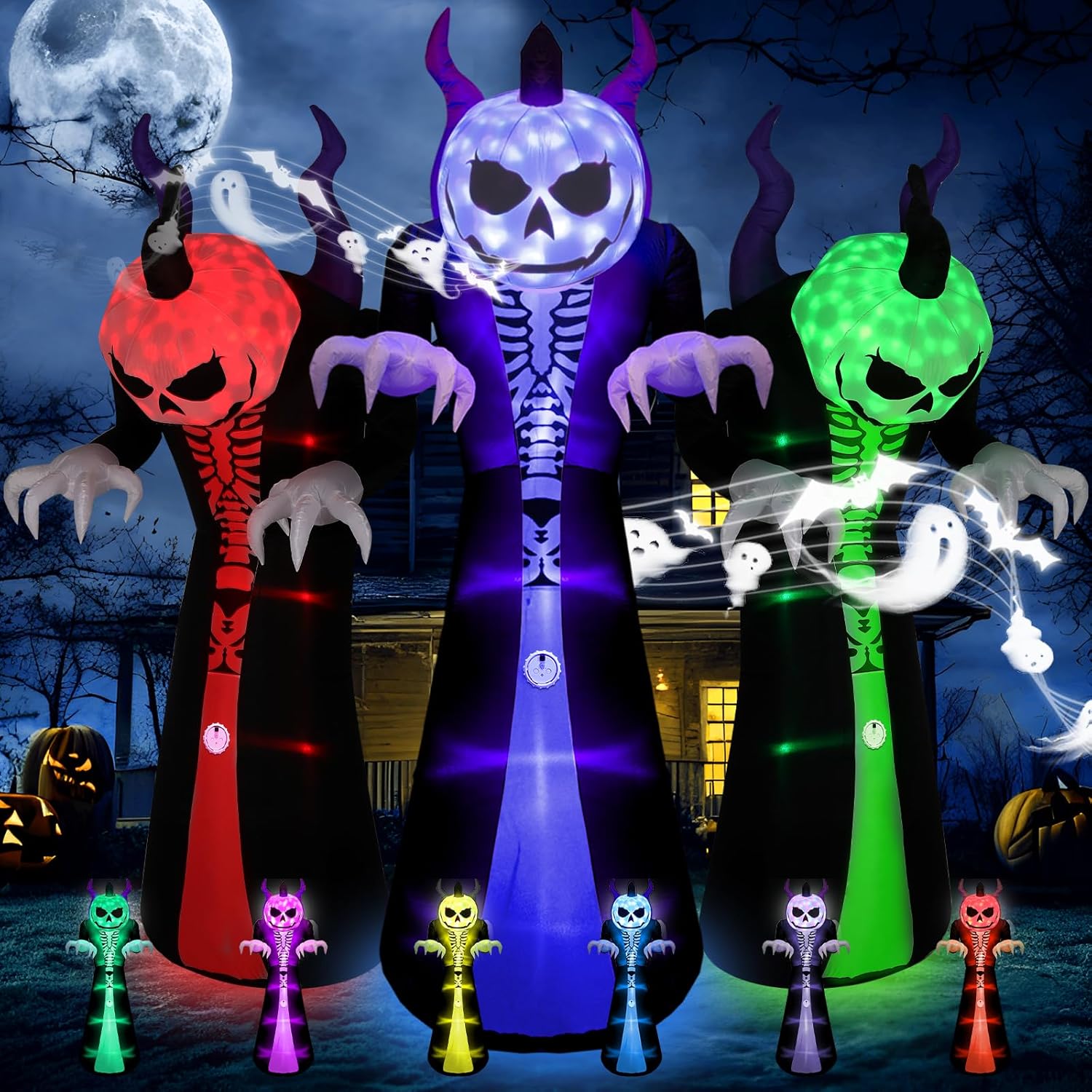 Elegear 10FT Halloween Inflatable Blow Up with Motion-Activated Screaming, 8-Mode Color Changing Light, Giant Grim Reaper Ghost Inflatables Outdoor Decorations for Yard Lawn Garden Porch Party not tested