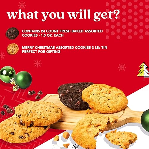 Miniatura 19 de David's Galletas gourmet y frescas horneadas de Feliz Navidad, lata de galletas navideñas surtidas de 1 libra en una caja de regalo de Navidad