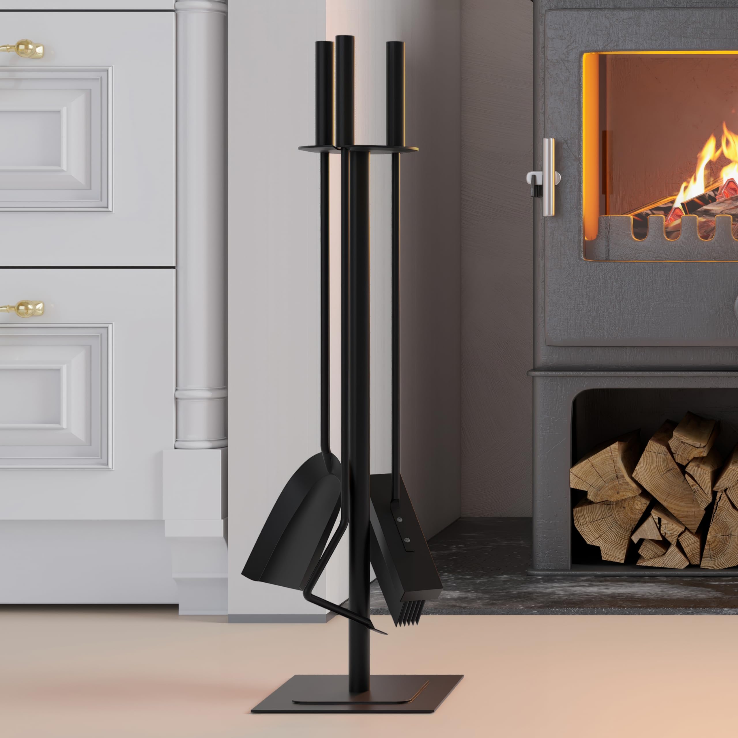 Kingson Set di 4 accessori per bruciatore di legna con spazzola, attizzatoio e pala, kit da focolare per interni 15 * 15 * 60CM
