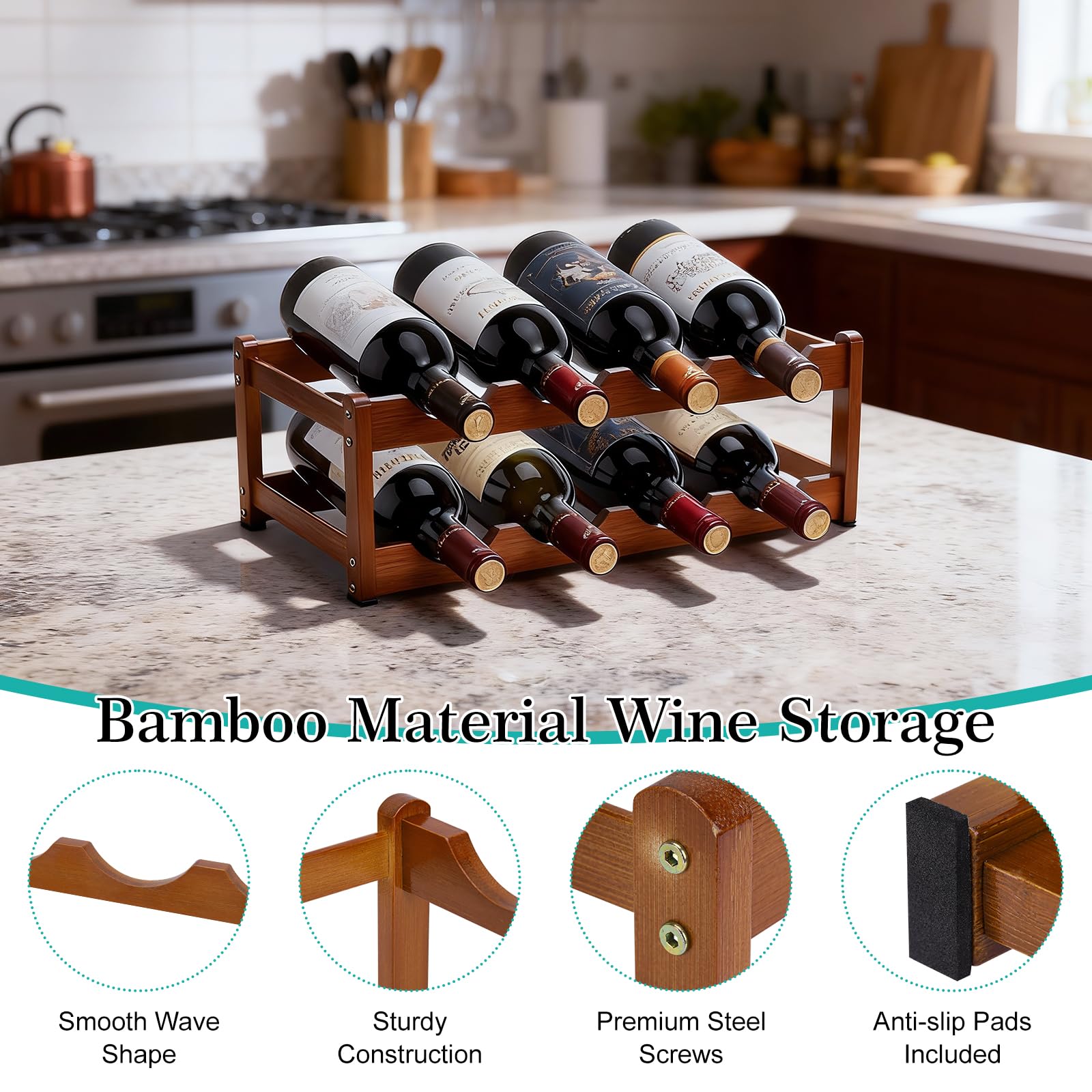 Fentar Botellero Vino para 8 Botellas, Botellero Apilable de 2 Niveles, Botelleros Madera Estable, Botelleros Madera Estrechos para Cocina Bar Cellar (43 x 23,5 x 15cm) — view 5