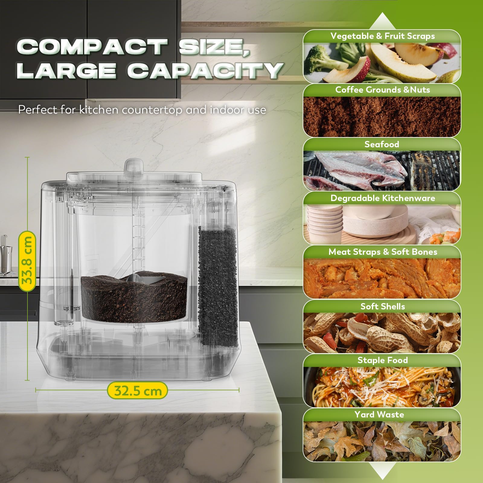 CGOLDENWALL Compostador Eléctrica de Cocina 4.2L, Compostaje Inteligente con Modos Express y Fermentación, Reducción 90‑95% de Residuos, Sin Olor, Autolimpieza, Blanco
