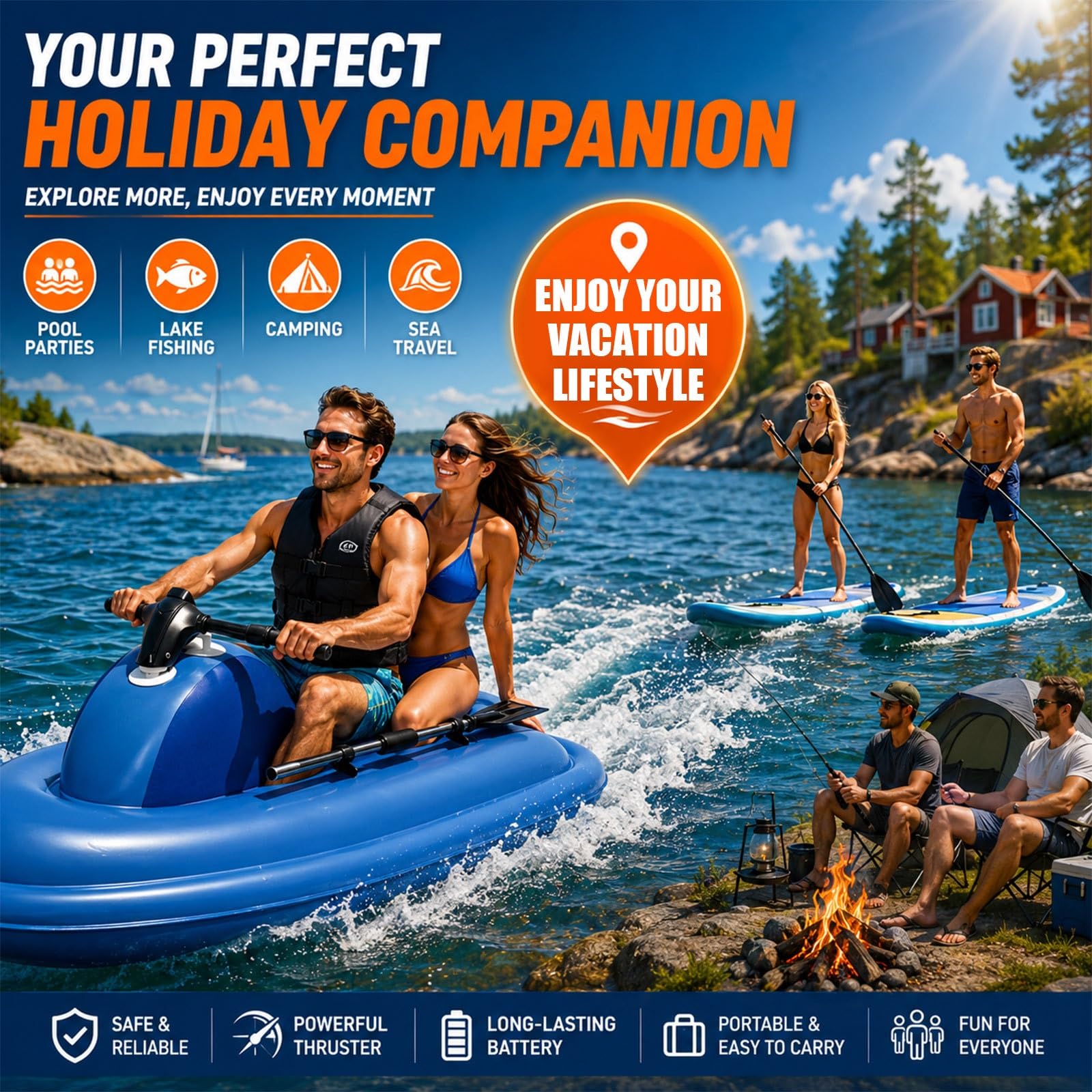 Gommone Motorizzato 2 Posti con Vite Elettrica, Barca Gonfiabile Grande capacità per Adulti, Imbarcazione in PVC Robusto Anti-Capovolgimento per Mare Spiaggia e Lux Pool Party