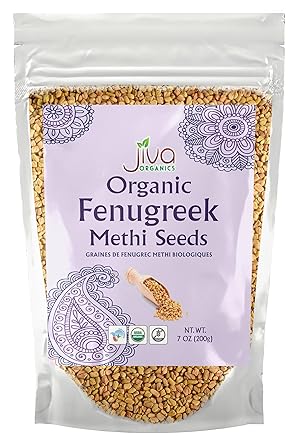 Jiva Organic Fenugreek Seeds 7 Ounce Non-GMO, Gluten Free, All Natural Fenugreek Spice Organic Fenugreek Seeds for Hair Growth, Cooking & Sprouting - Methi Seeds for Methi Dana Water - Raw & N...