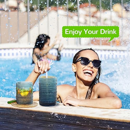 Miniatura 2 de Juego de vasos vintage de hobnail de 12 a 14 onzas, vasos de vidrio antiguos y vasos de cóctel de 11 onzas, vasos estéticos de bar de cocina, juegos