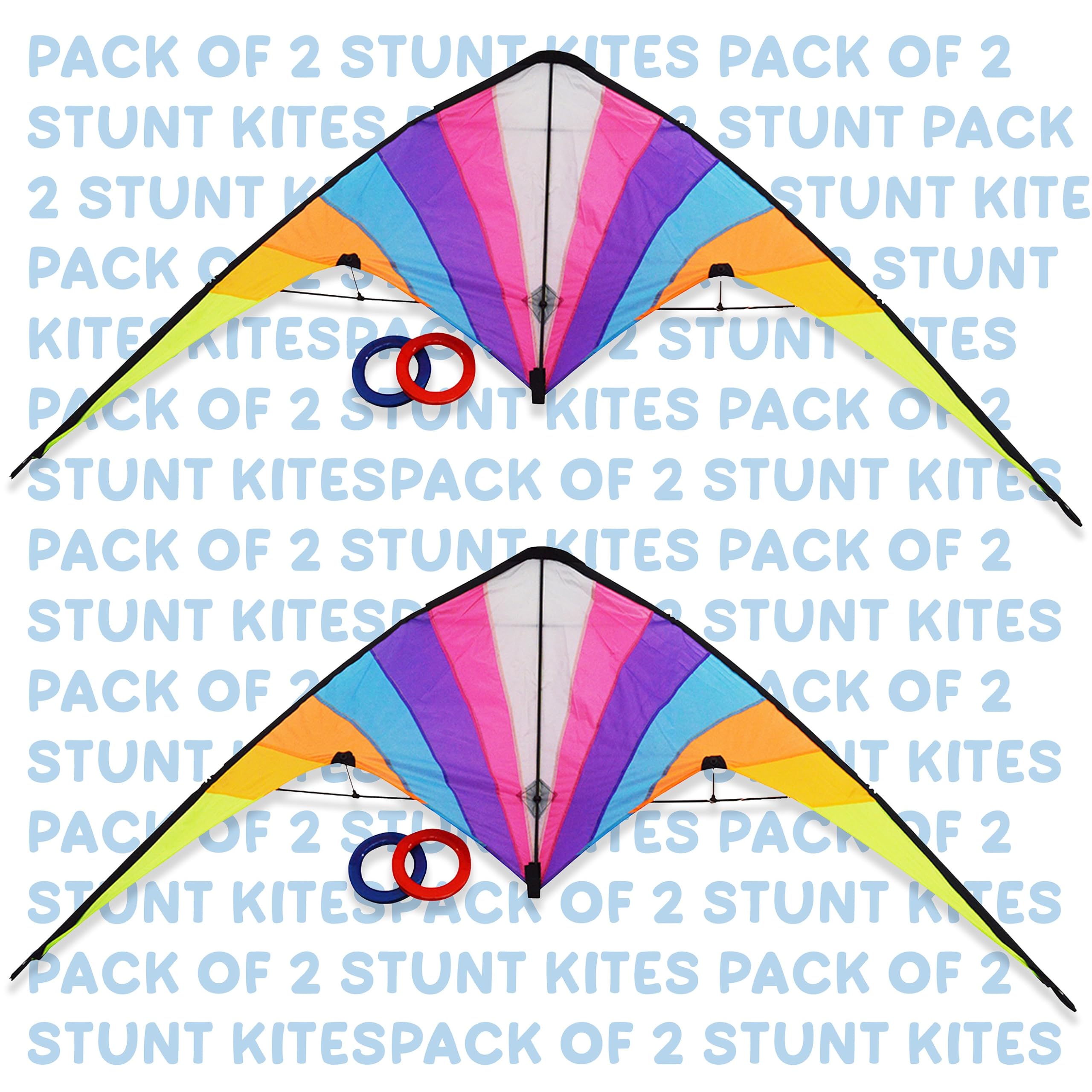Pack of 2 Dual Line Stunt Kites for Beginners – 160×80 cm Carbon Frame with Handles & Flight Lines – Easy-Fly Colourful Outdoor Kites for Beach, Park, Windy Days & Family Fun